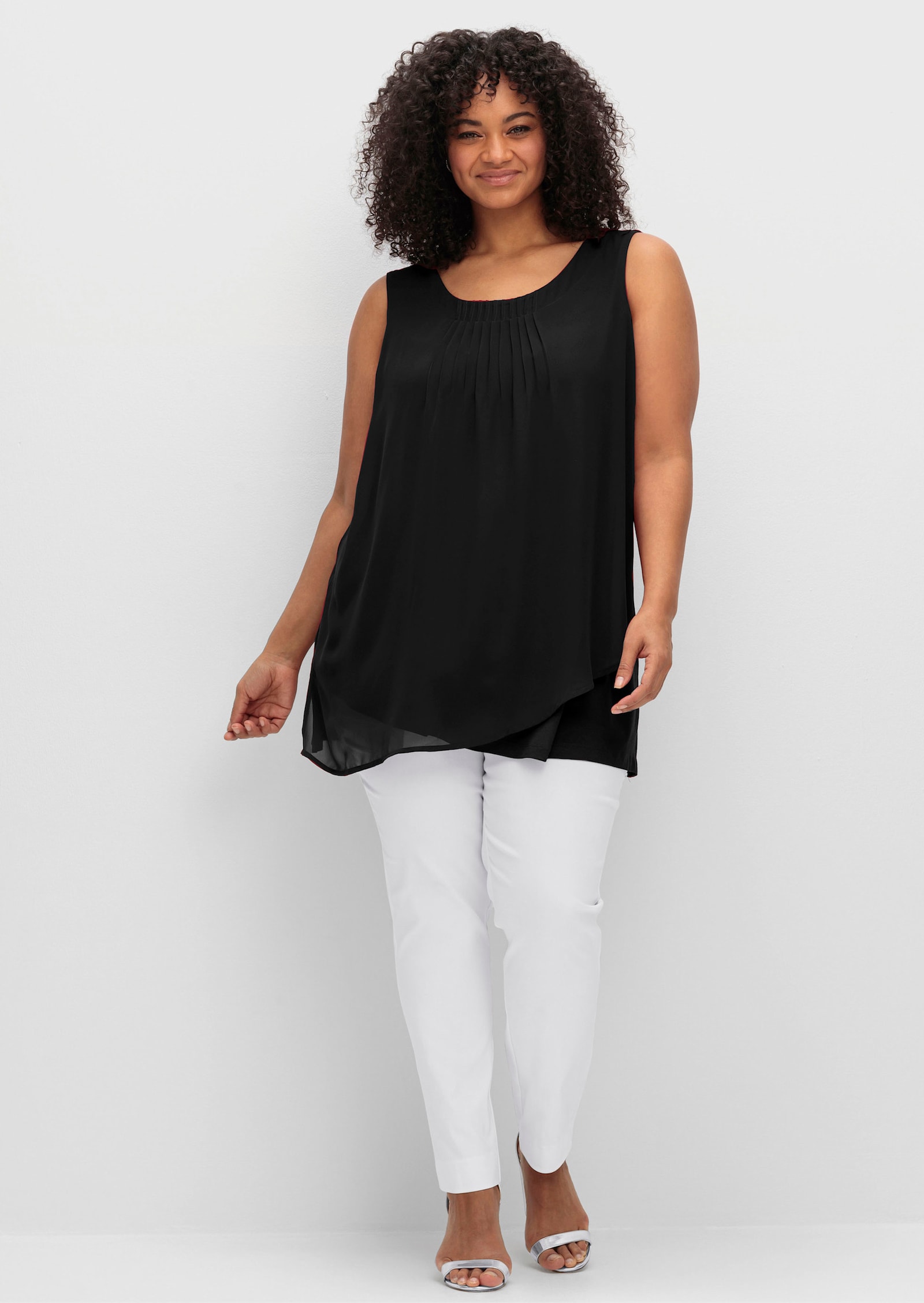 sheego 2-in-1-Top aus Chiffon und Jersey - rubinrot
