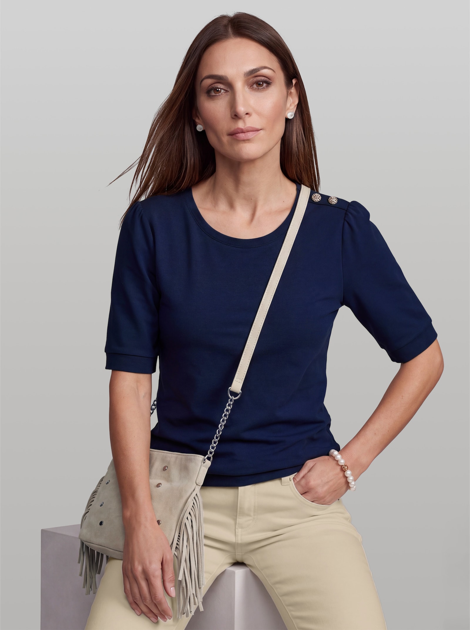 heine Sweatshirt mit Schmuckknöpfen - marine