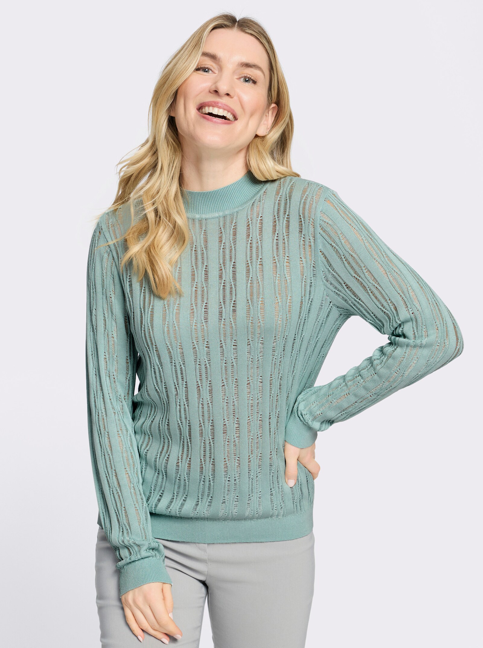 Stehkragenpullover mit Einstrickmuster - kalkmint