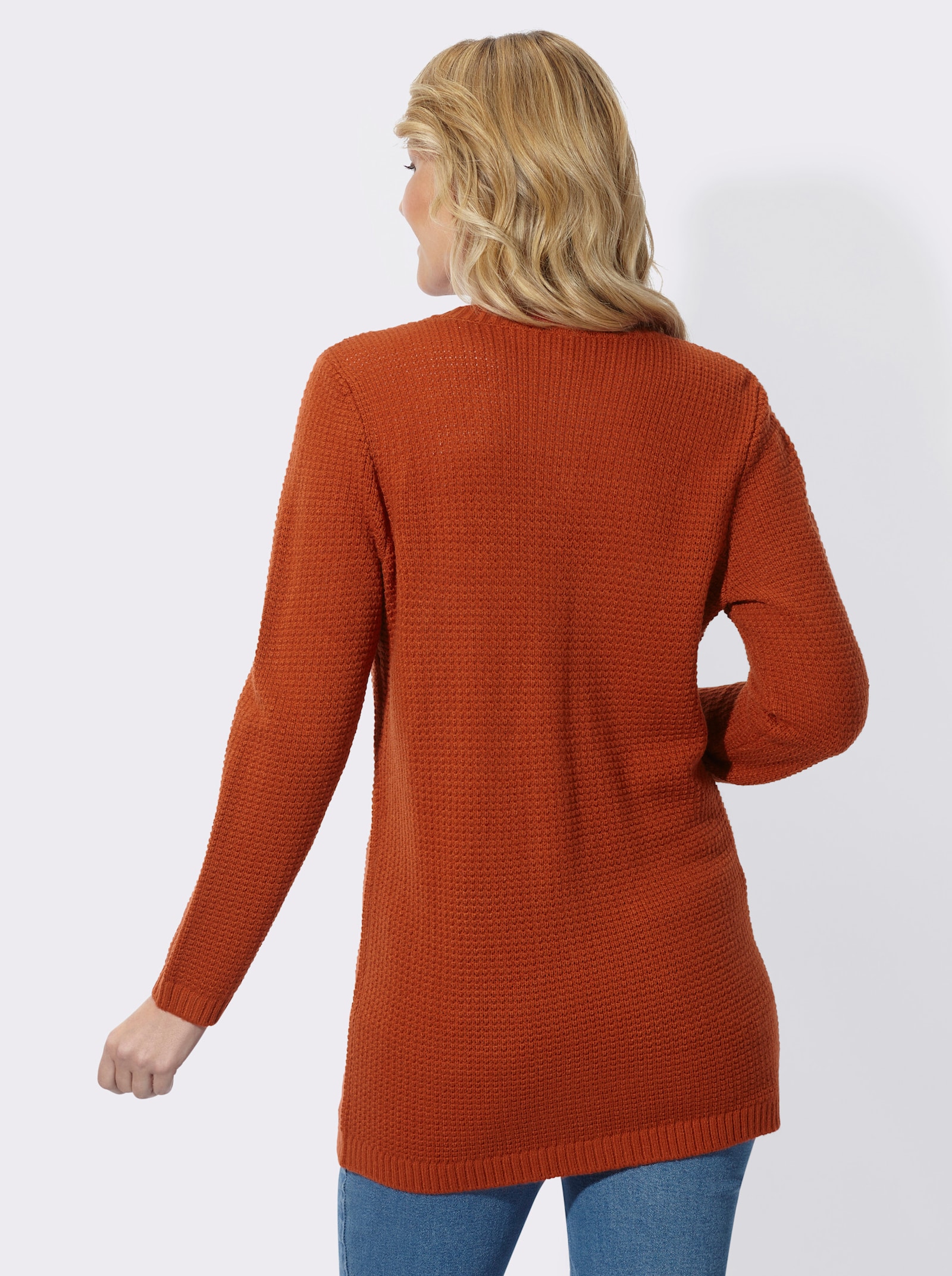 Longstrickjacke mit Schmuckknöpfen - rostrot