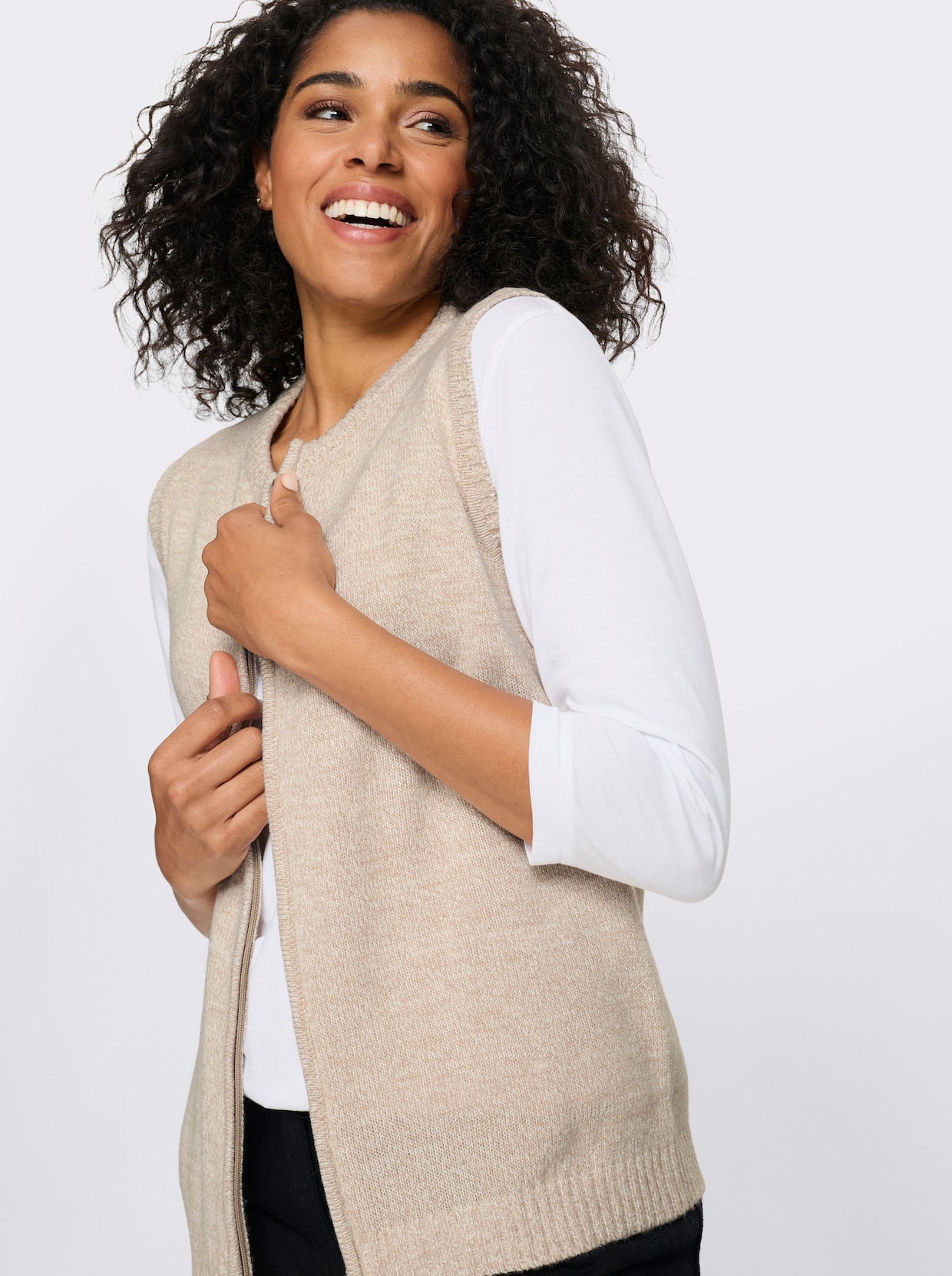 Strickweste aus Melange-Garn - sesam-ecru-meliert