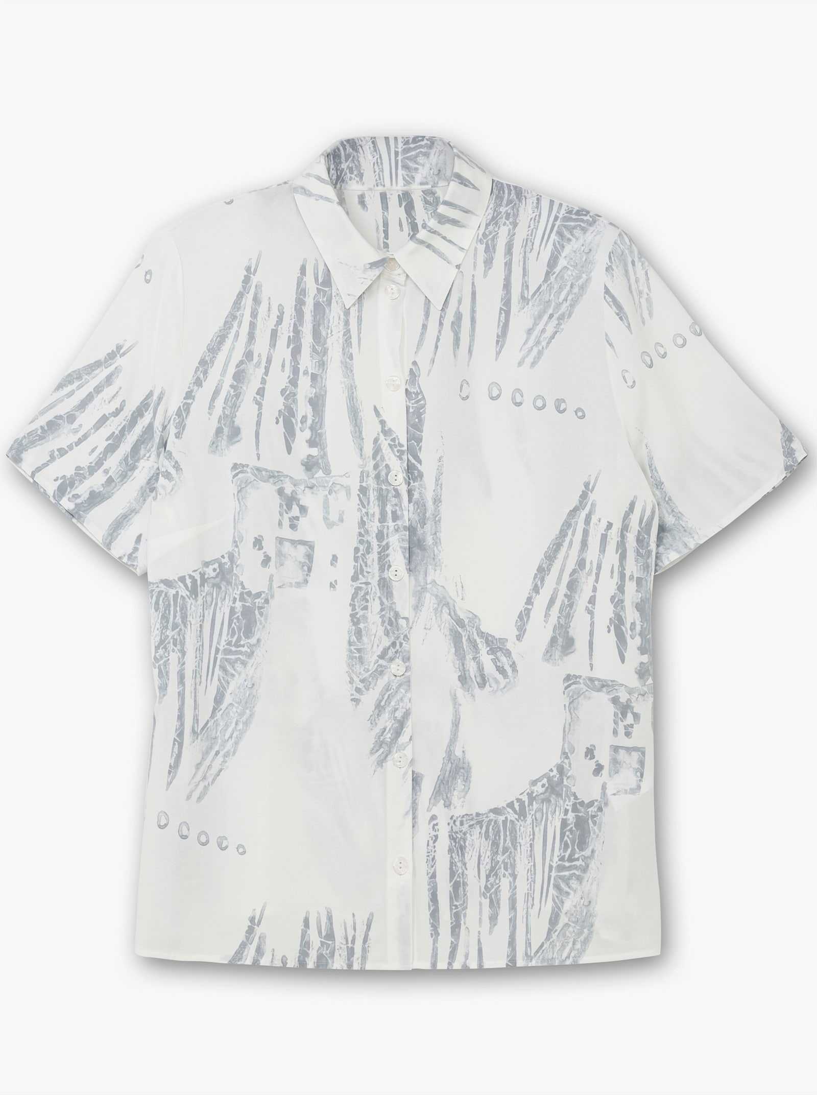 Hemdbluse mit Schulterpolstern - weiß-grau