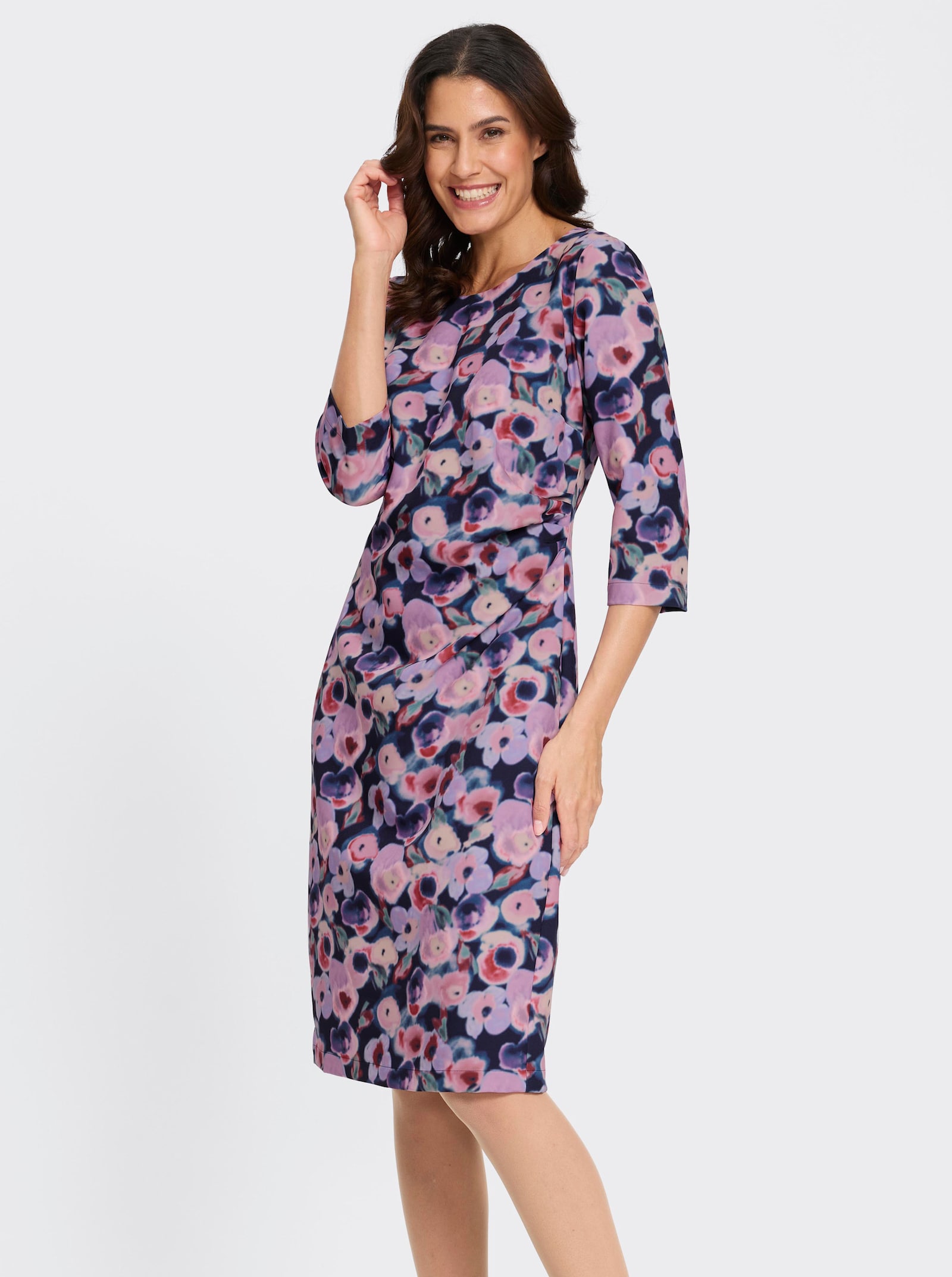 Etuikleid mit Falten an der Taille - marine-puder-bedruckt