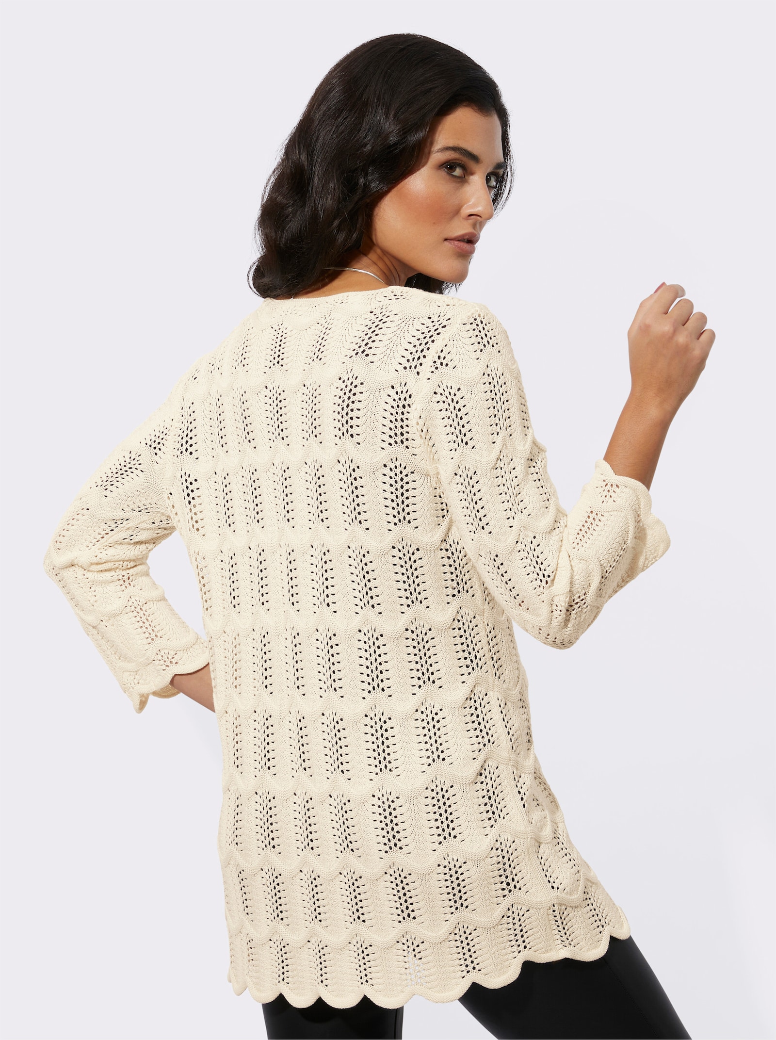 Lang vest in ajourtricotmix - champagne