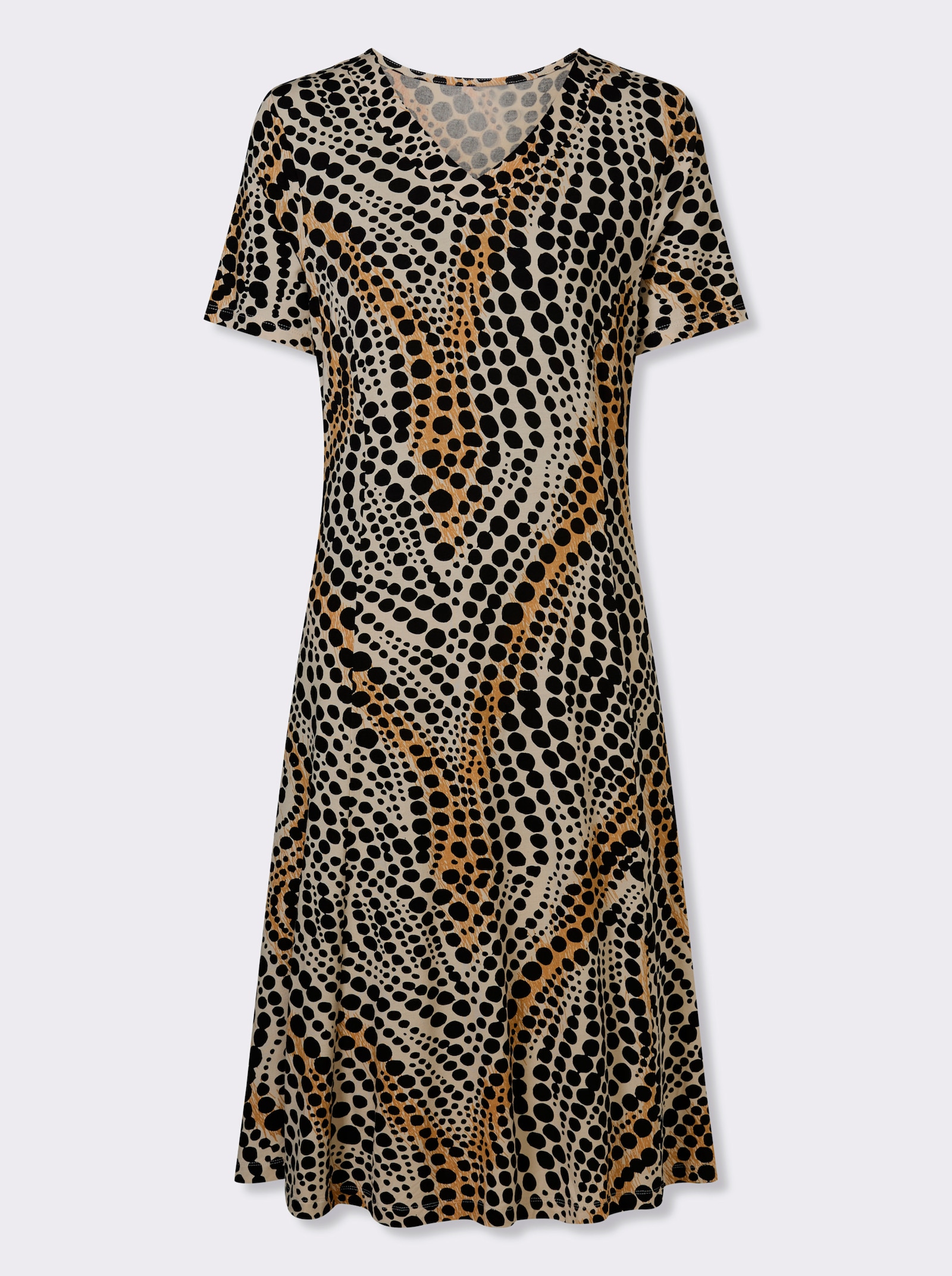 Jerseyjurk met stippendessin - ivoor/zwart bedrukt