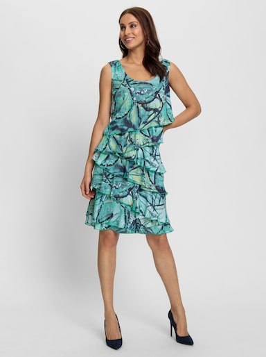 Volantkleid im Lagen-Look - ozean-marine-bedruckt