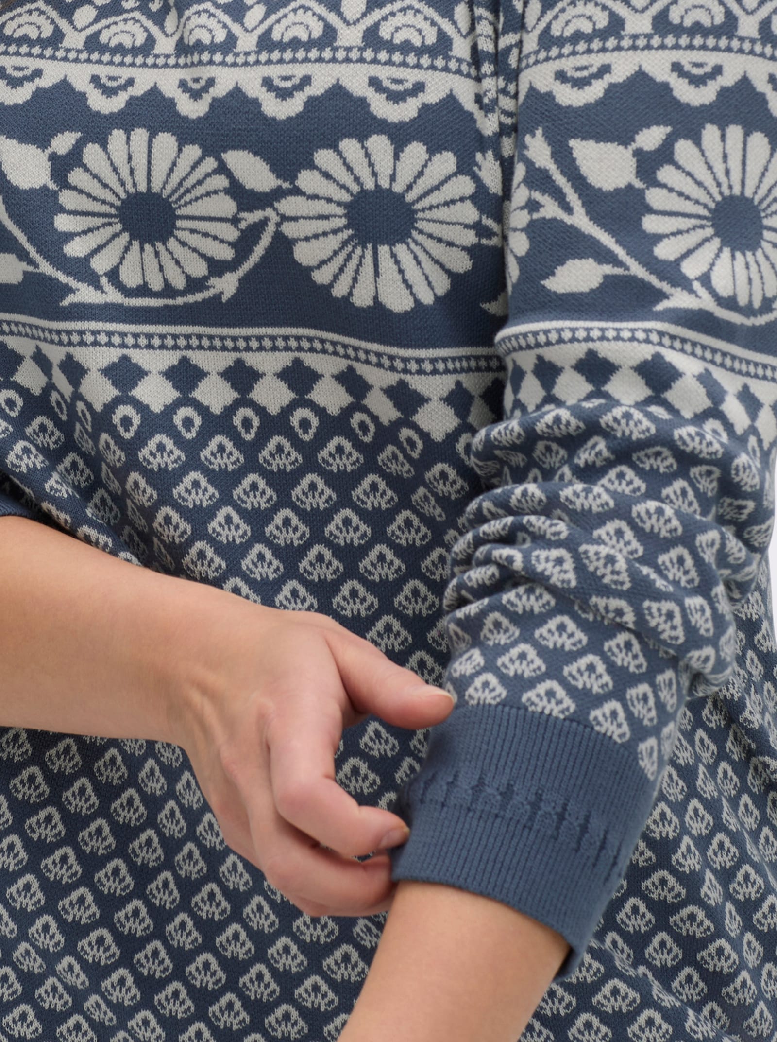 Jacquard-Pullover im Norwegerstil - rauchblau-champagner-gemustert