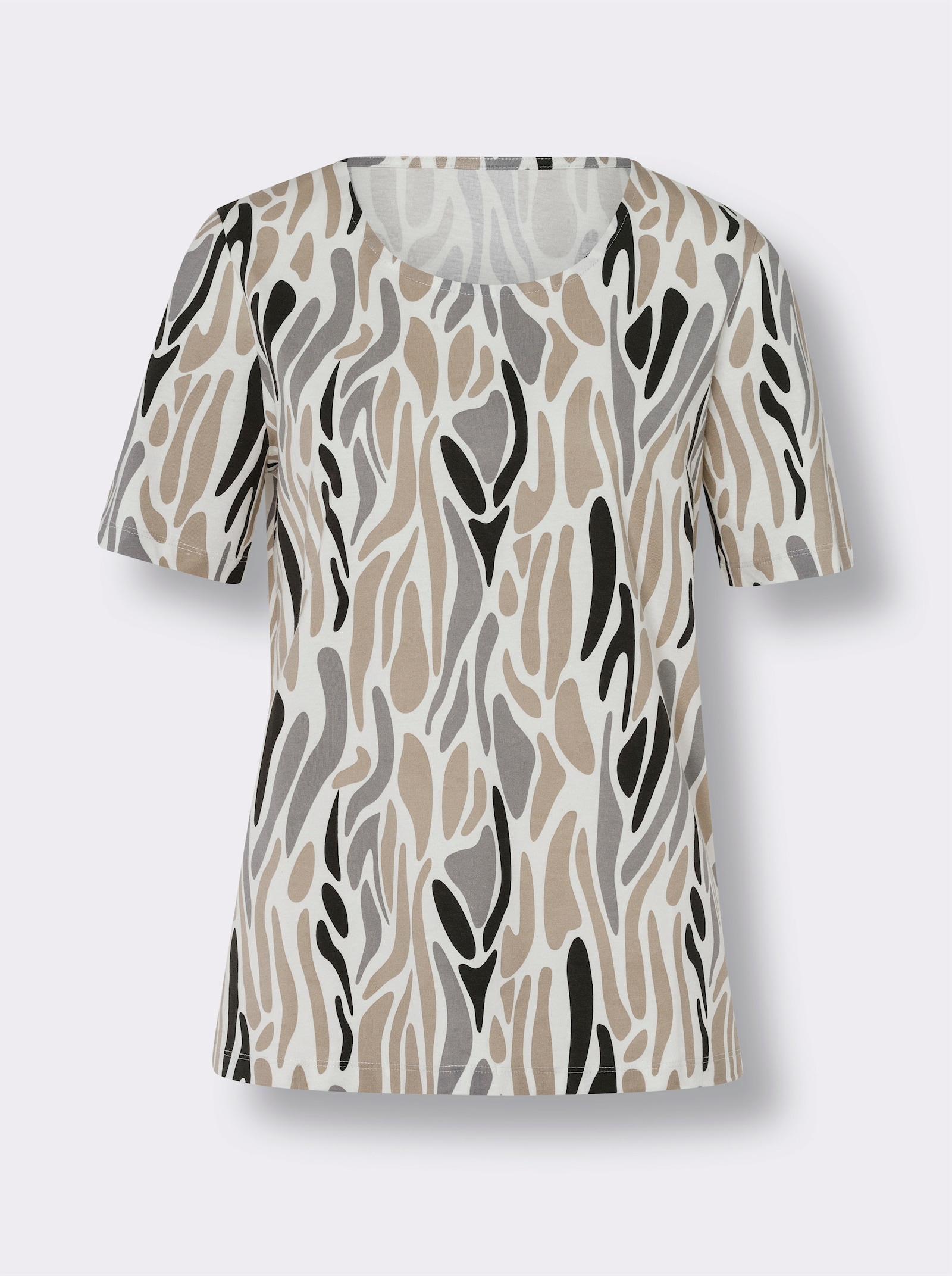 Kurzarmshirt mit Print-Dessin - ecru-steingrau-bedruckt