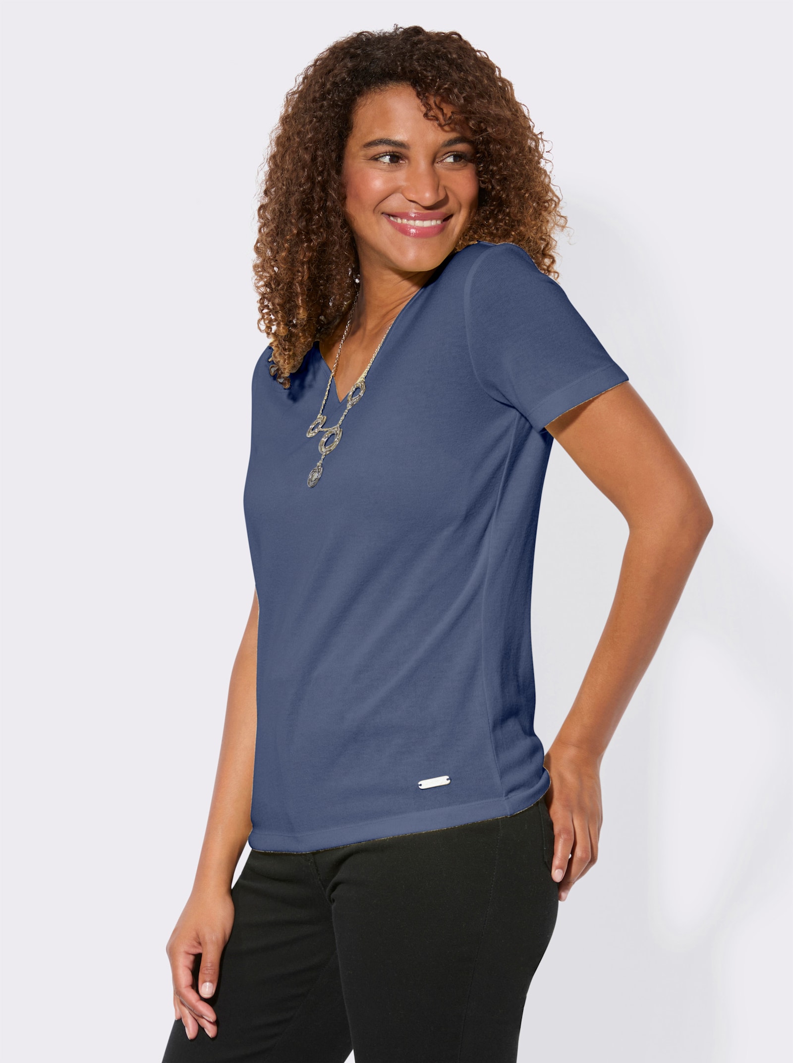 Kurzarmshirt mit Polokragen - jeansblau