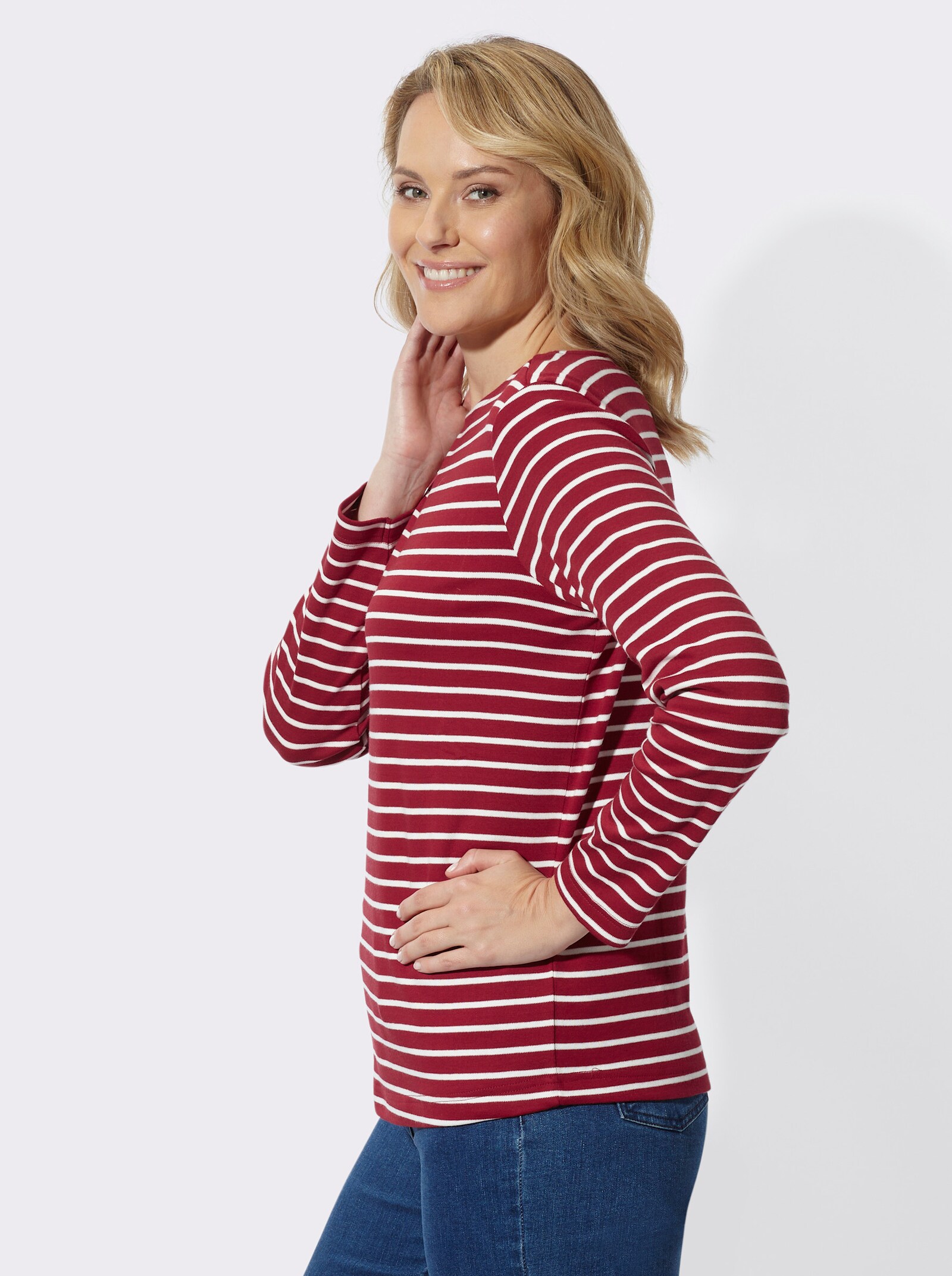  Sweatshirt im Ringel-Dessin - kirsche-ecru-geringelt