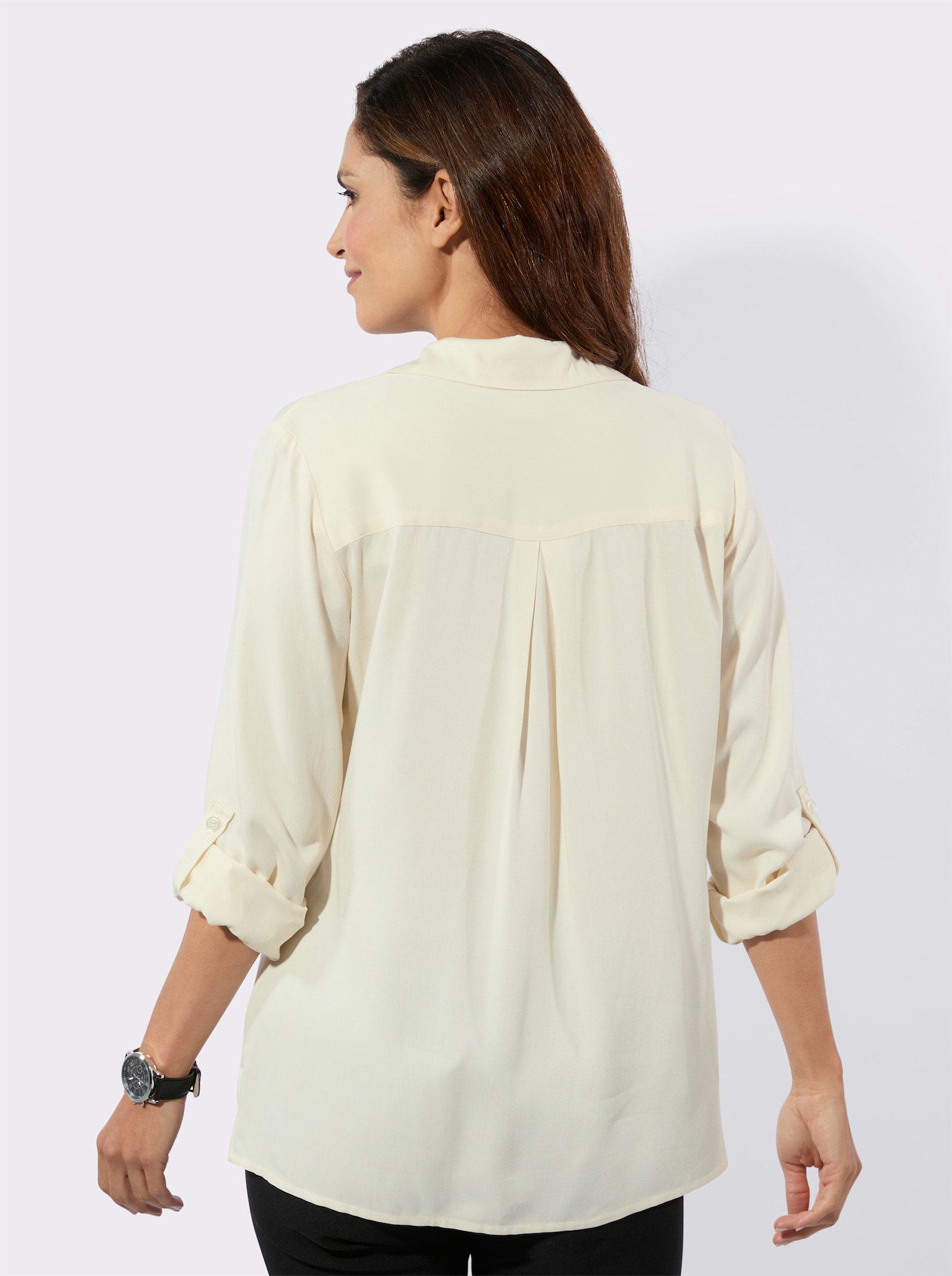 Langarm-Bluse mit Reissverschluss - champagner-schwarz