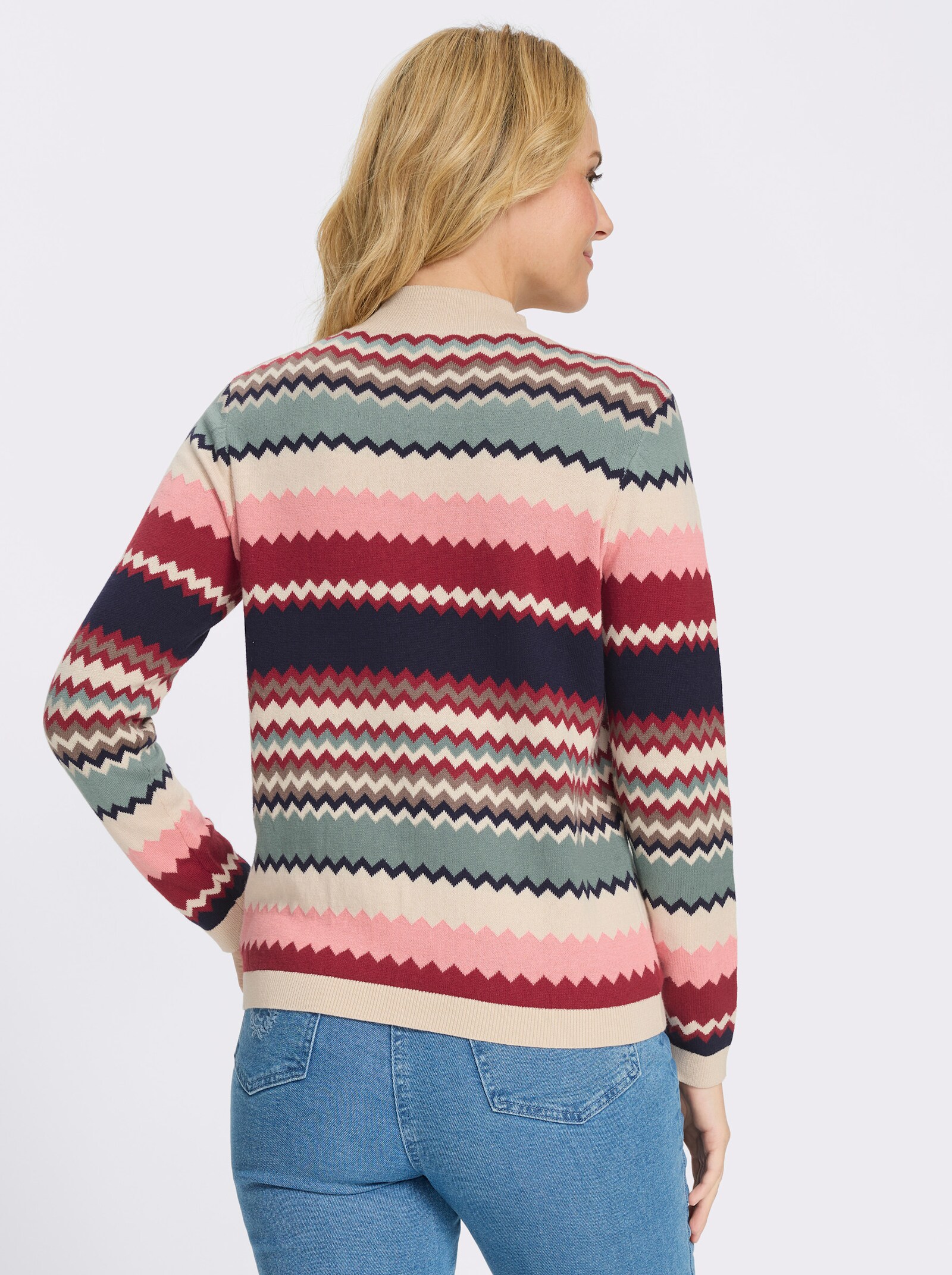 Stehkragenpullover in Jacquard-Strick - jade-kalkmint-geringelt