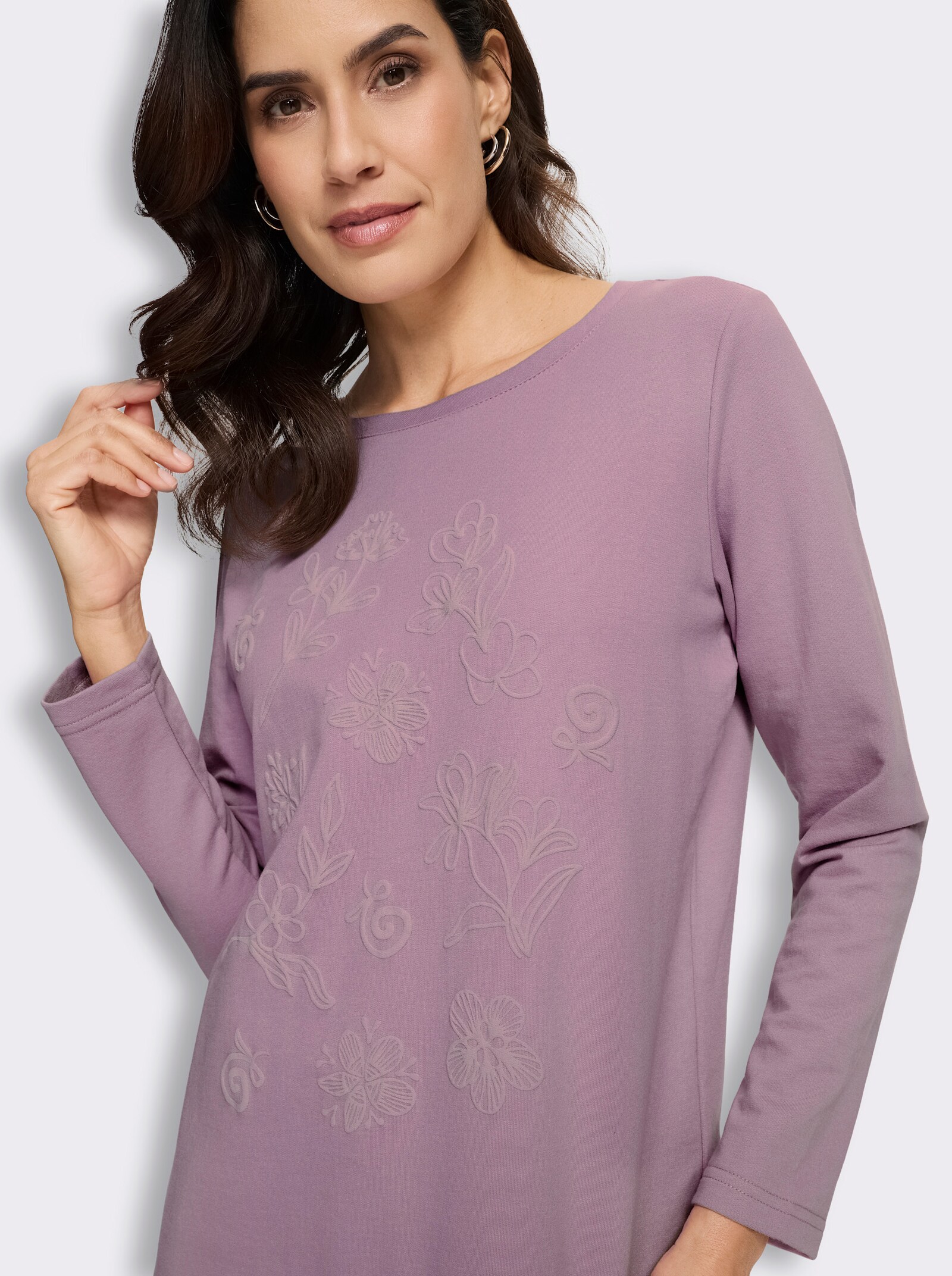 Sweatshirt mit gummiertem Blüten-Druck - mauve