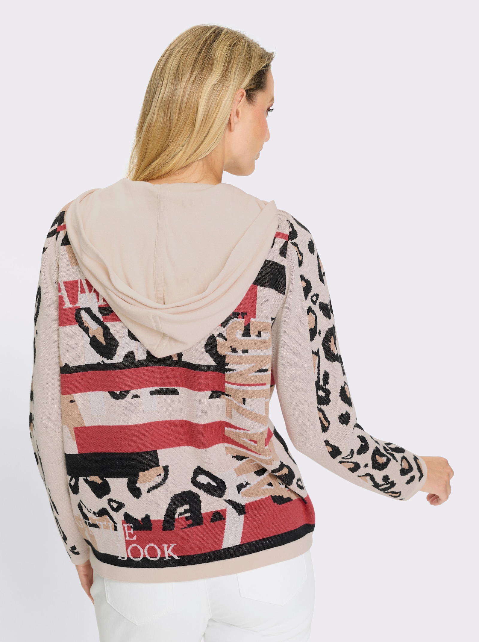 heine Jacquardstrickjacke Mit Glitzersteinchen - camel-schwarz-gemustert