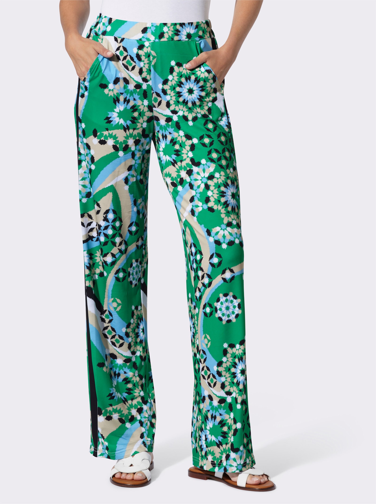 heine Jerseyhose mit glatter Bundpatte vorne - grasgrün-schwarz-bedruckt