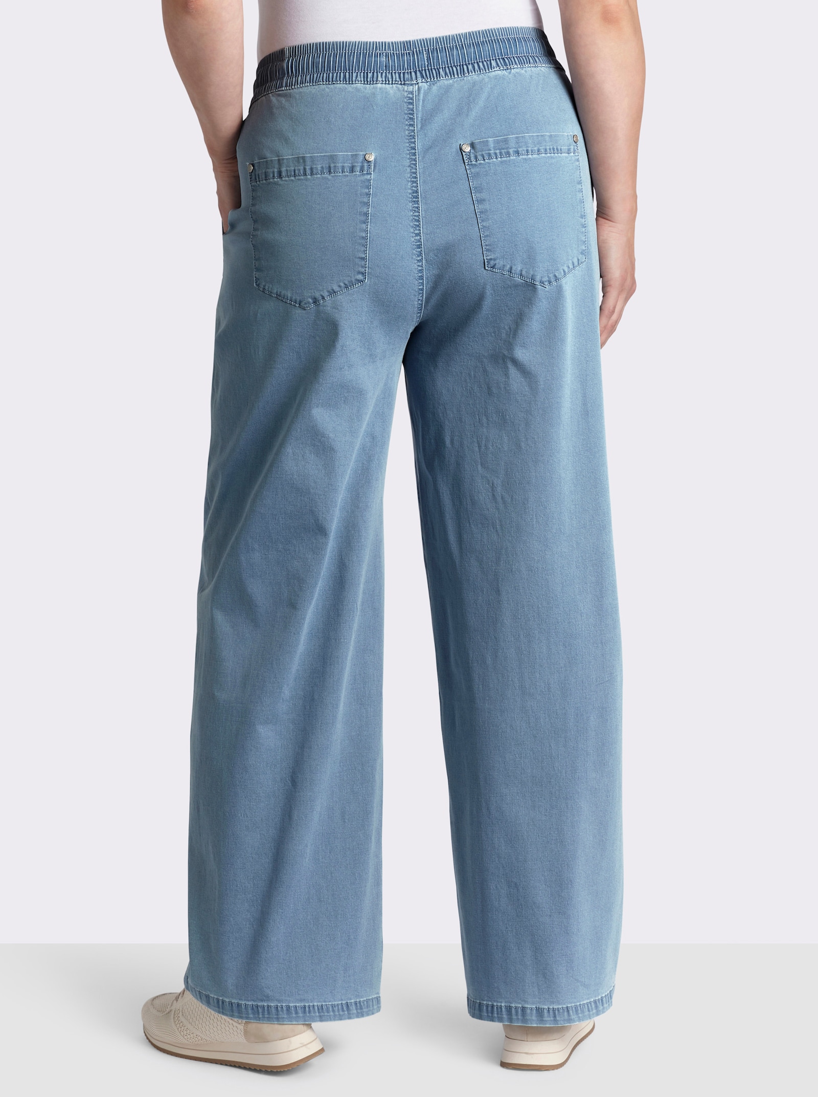 sheego Broek met wijde pijpen en bindceintuur - blue-bleached