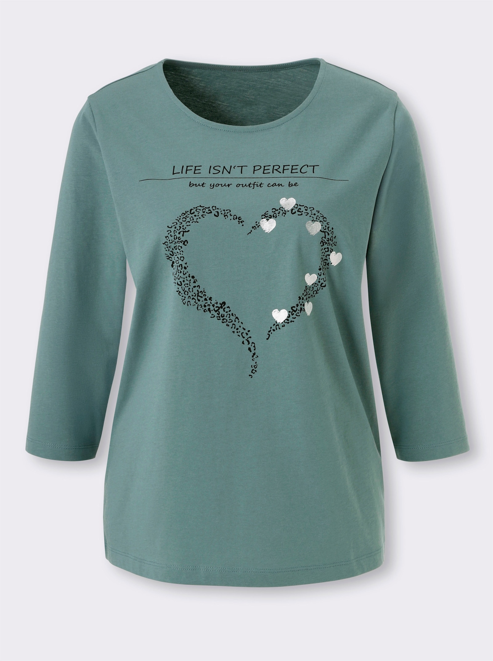 3/4-Arm-Shirt mit Herz-Motiv - jade-schwarz