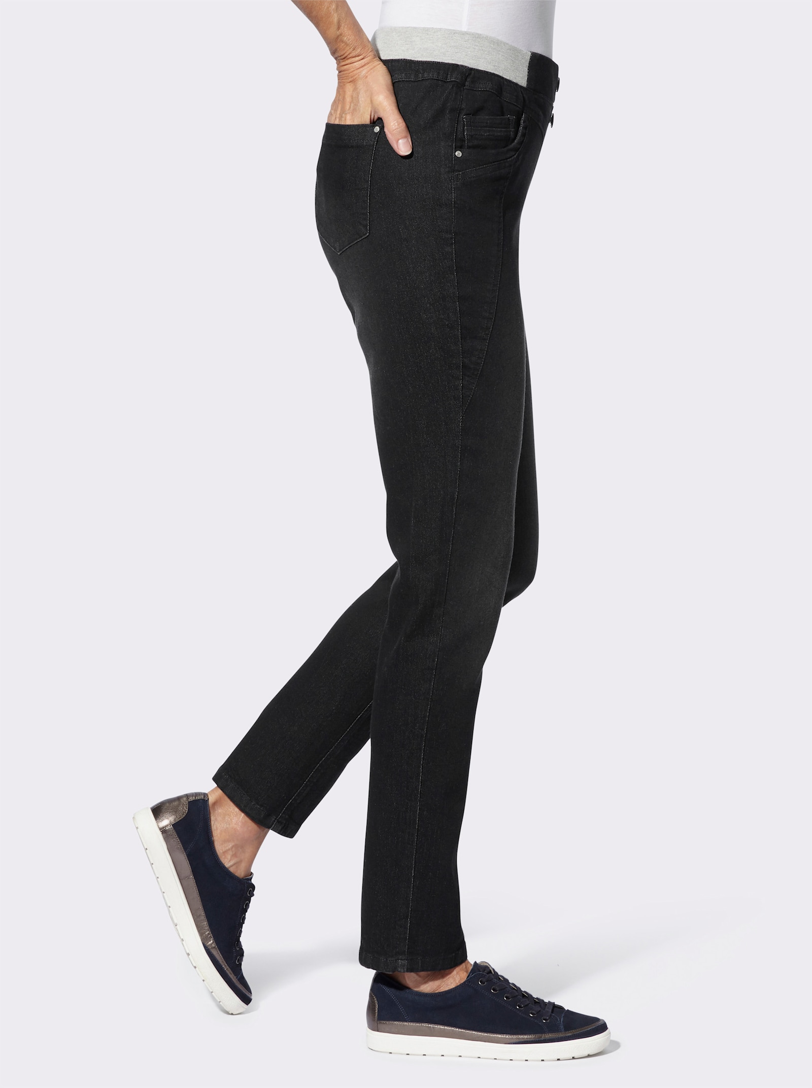 Jeans mit Jersey-Dehnbund - black denim