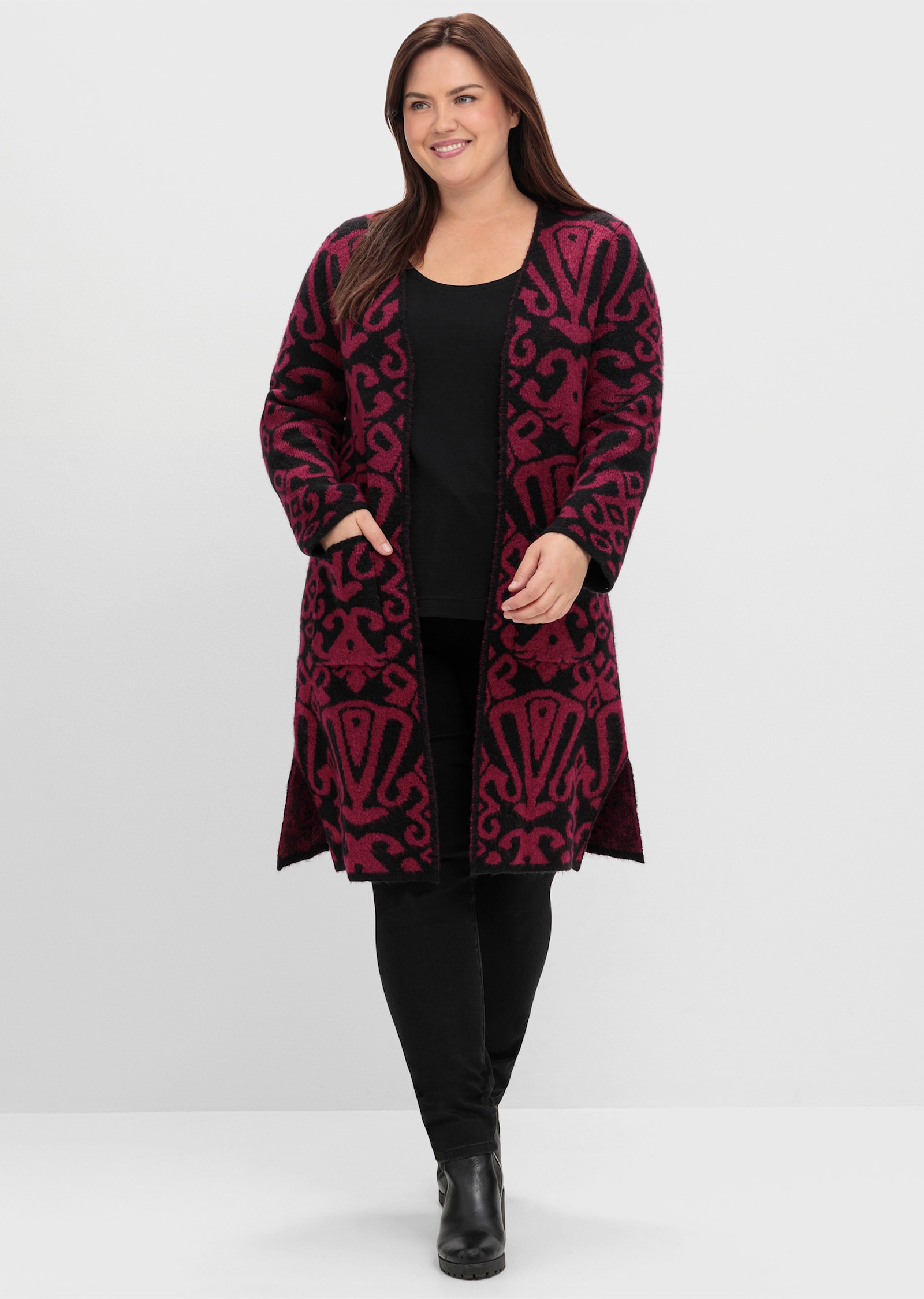 sheego by Joe Browns Veste en tricot longue avec motif jacquard - noir à motifs
