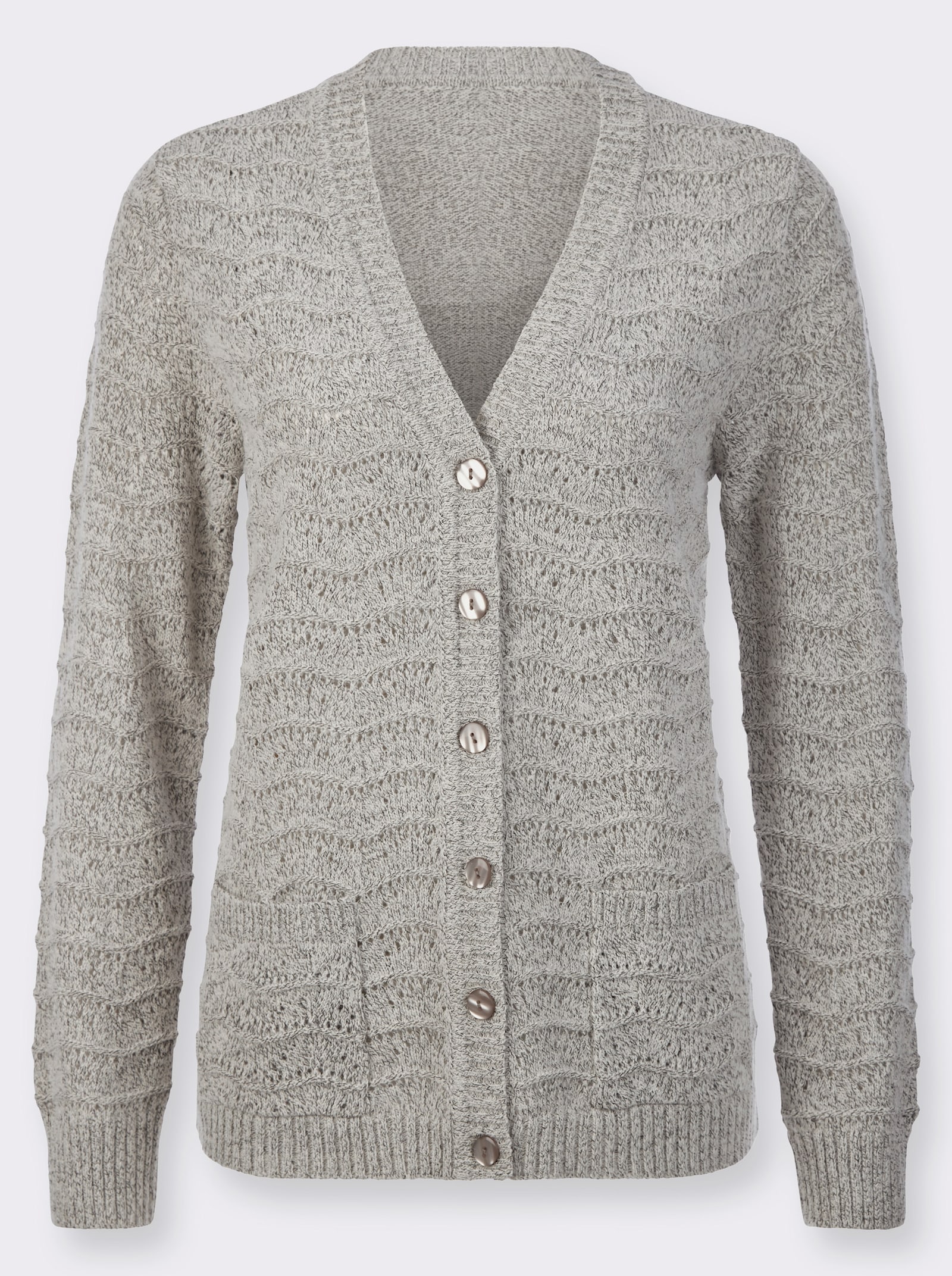 Strickjacke mit Ajourmuster vorne - hellgrau-meliert
