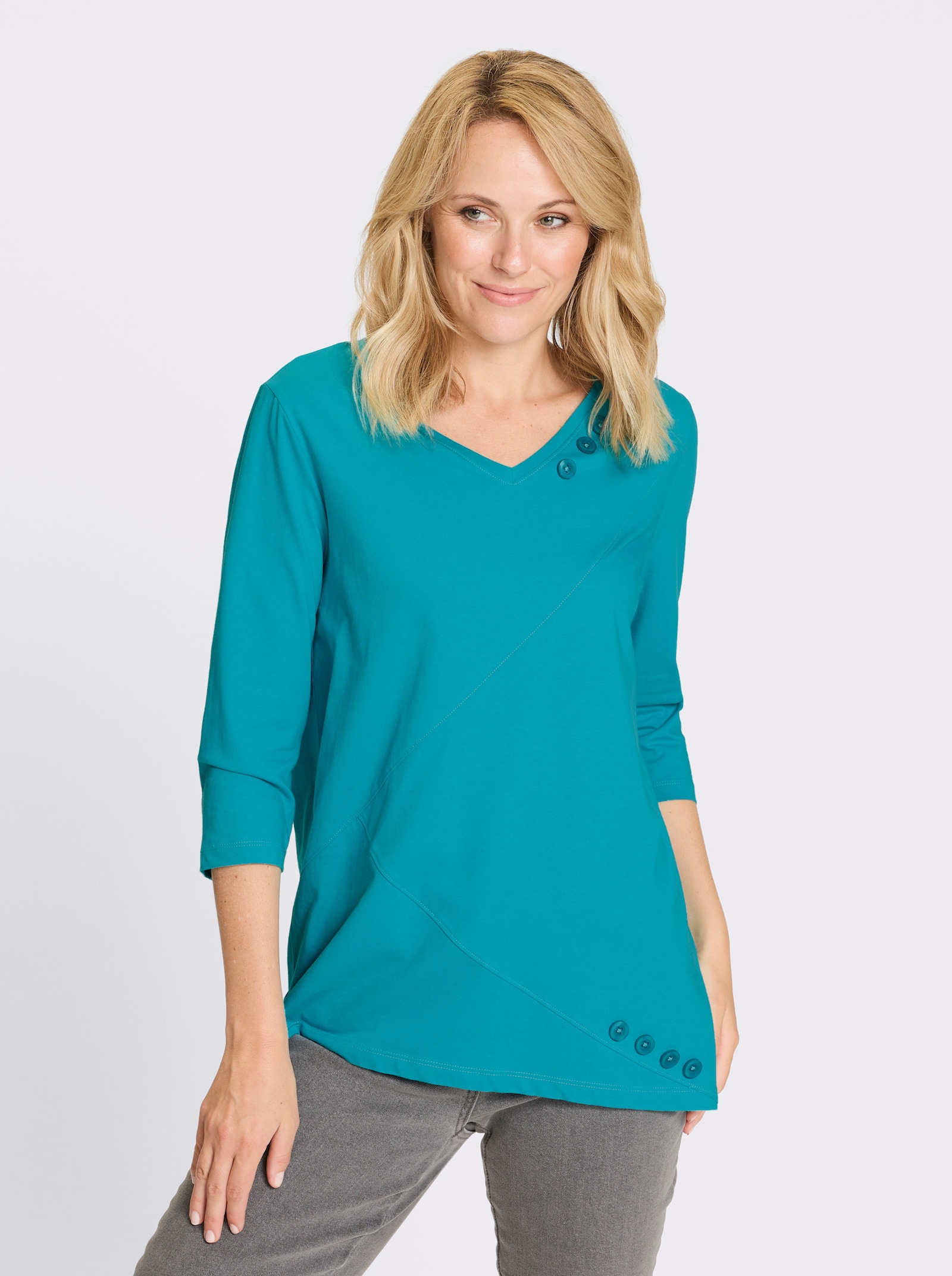 Longshirt mit asymmetrischem Saum - türkis