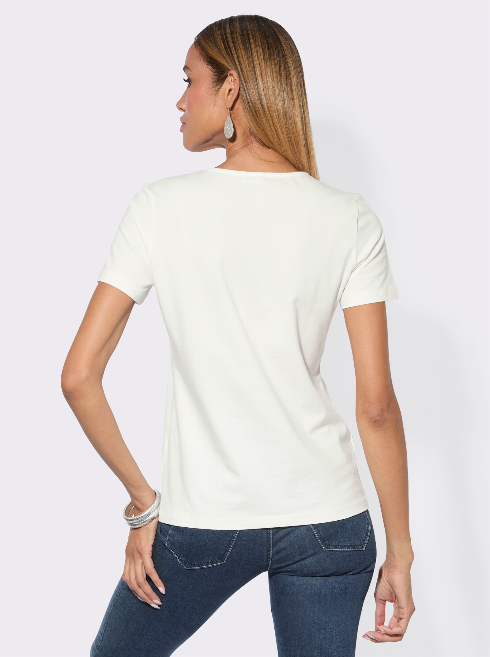 Rundhalsshirt mit platziertem Druck - ecru