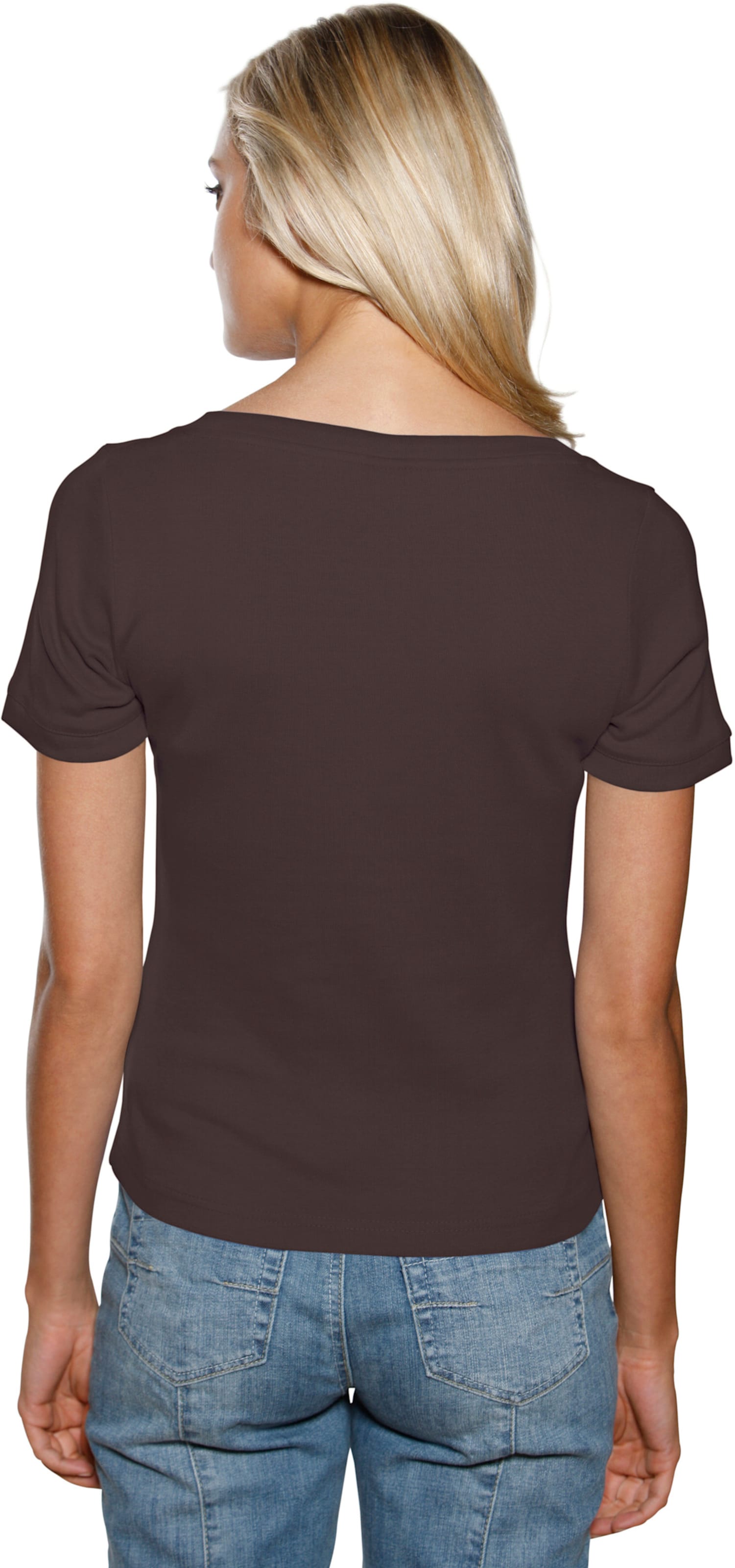 Figur mit günstig Kaufen-Carré-Shirt in schokobraun von heine. Carré-Shirt in schokobraun von heine <![CDATA[Carré-Shirt Mit großzügigem Ausschnitt. Aus trageangenehmer, feiner Rippenware. Figurbetonte Form.]]>. 