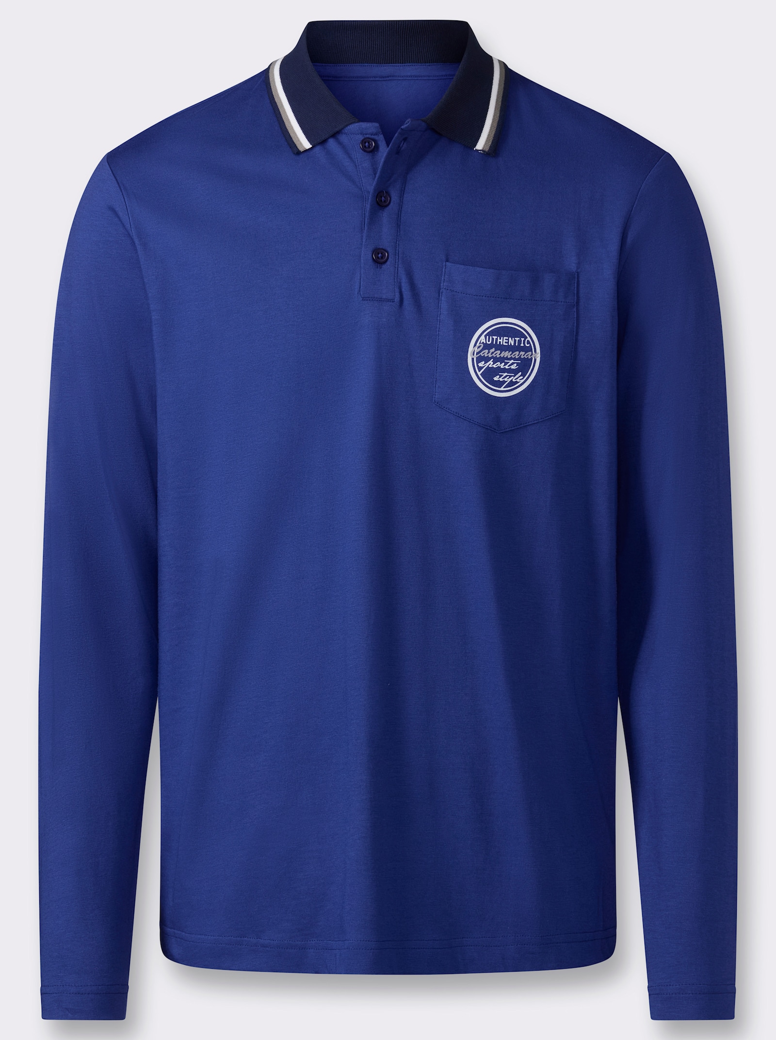 Langarm-Poloshirt mit Brusttasche - royalblau