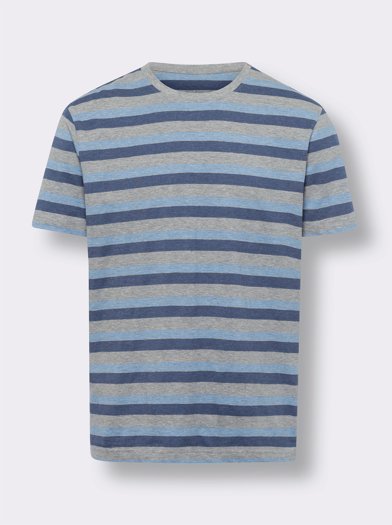 Rundhalsshirt mit garngefärbtem Ringel-Muster - grau-rauchblau-geringelt