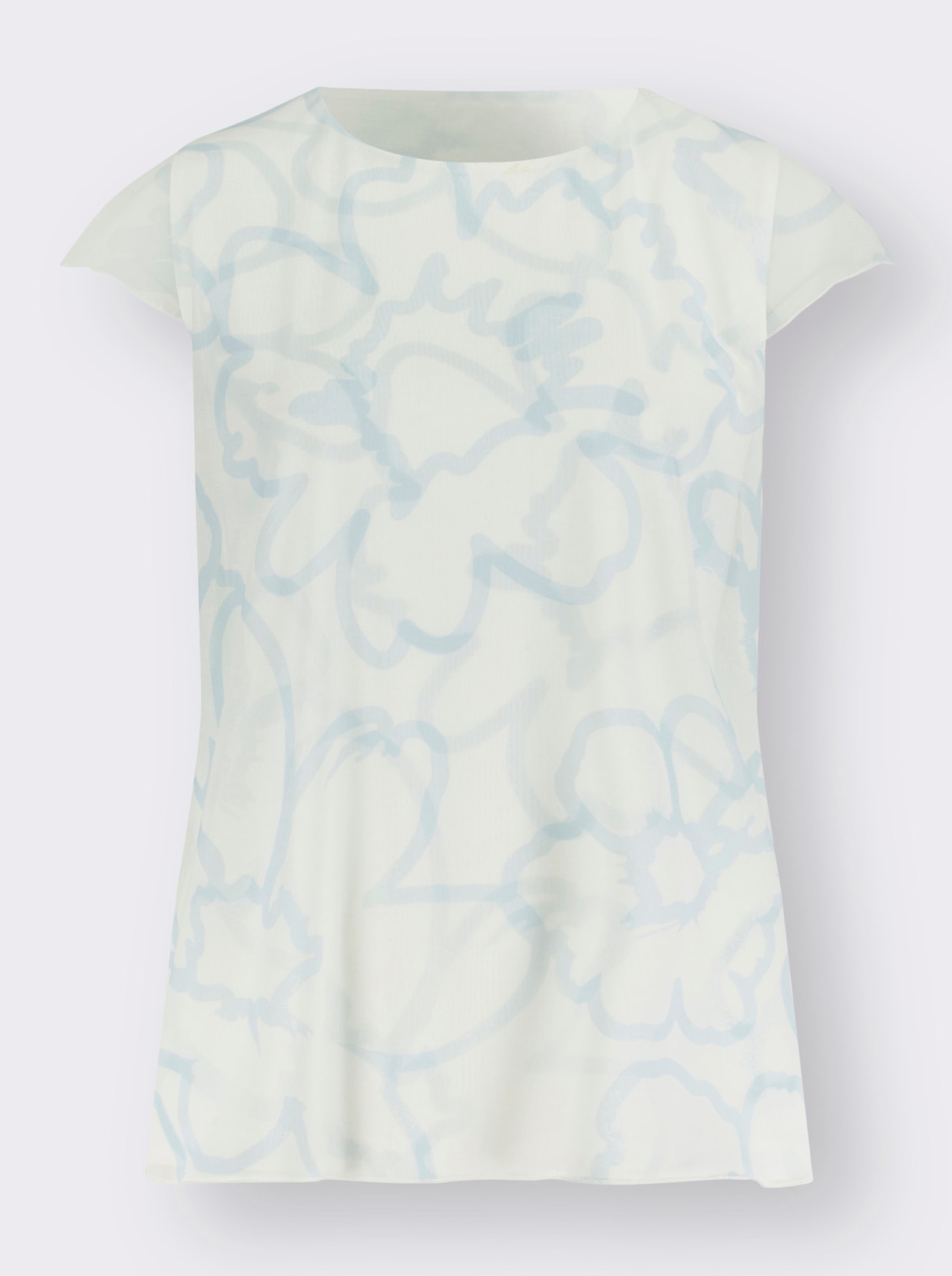 Shirt met ronde hals - ecru/lichtblauw bedrukt