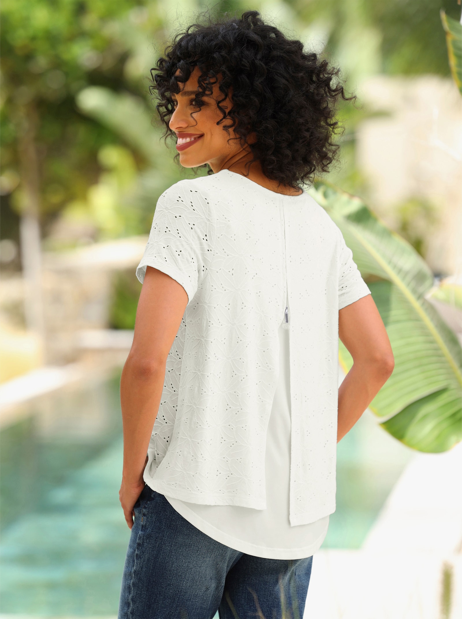 heine Kanten shirt met ritssluiting - ecru