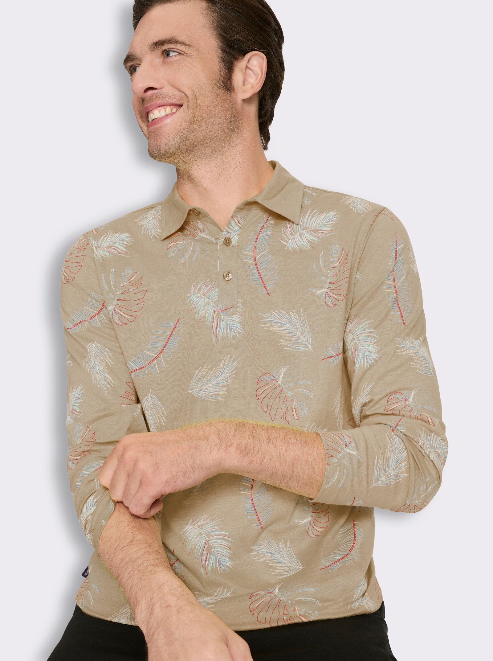 Marco Donati Langarmshirt aus Flammgarn - beige-bedruckt