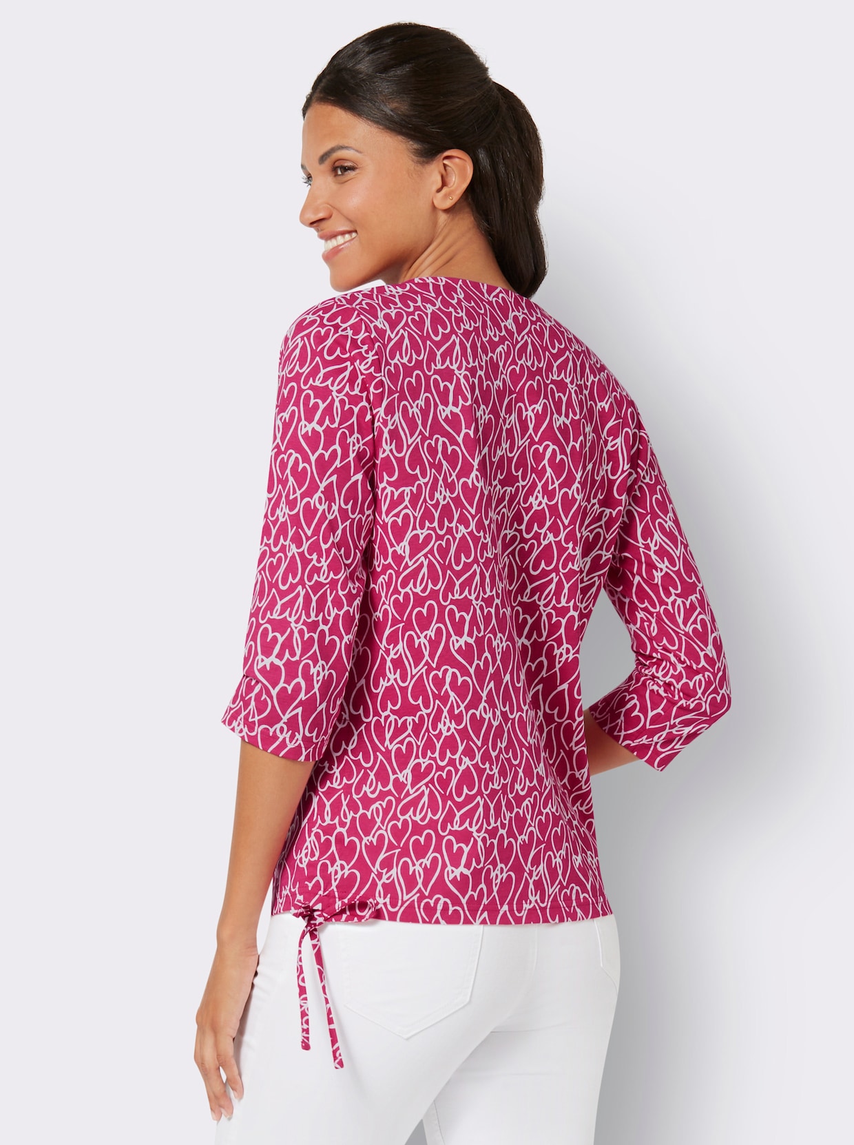 Shirt met 3/4-mouw - roze/ecru bedrukt