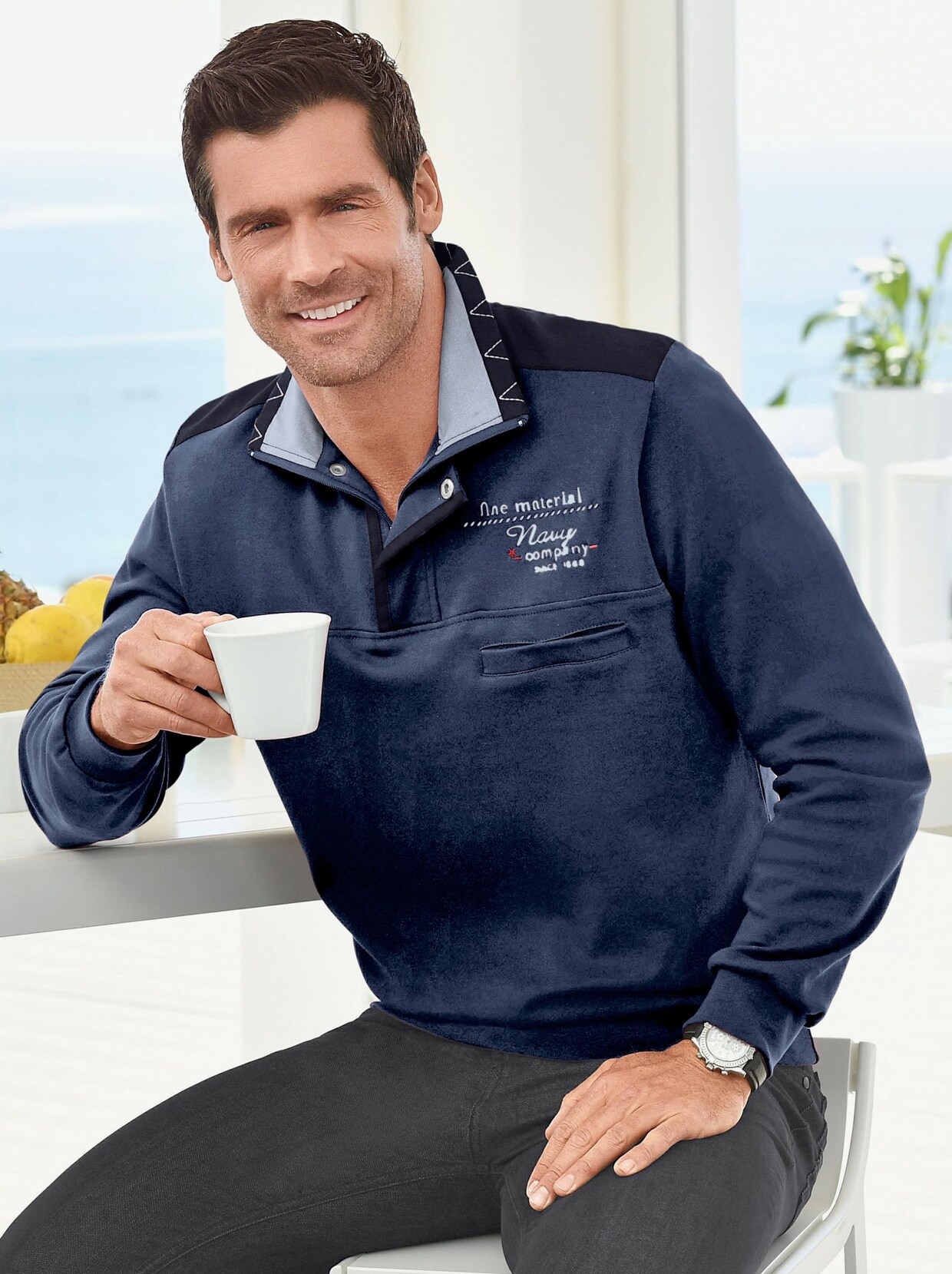 Marco Donati Langarm-Shirt - jeansblau