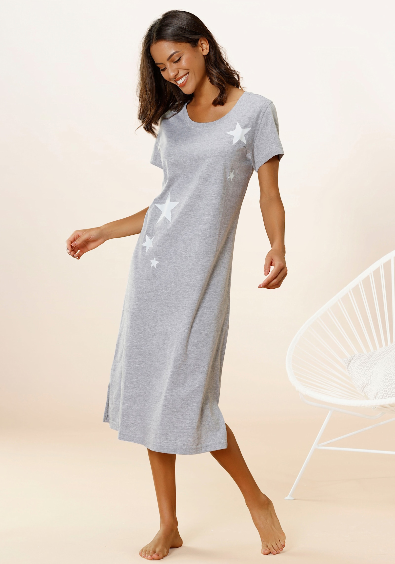 Vivance Dreams Chemise de nuit - gris clair-blanc