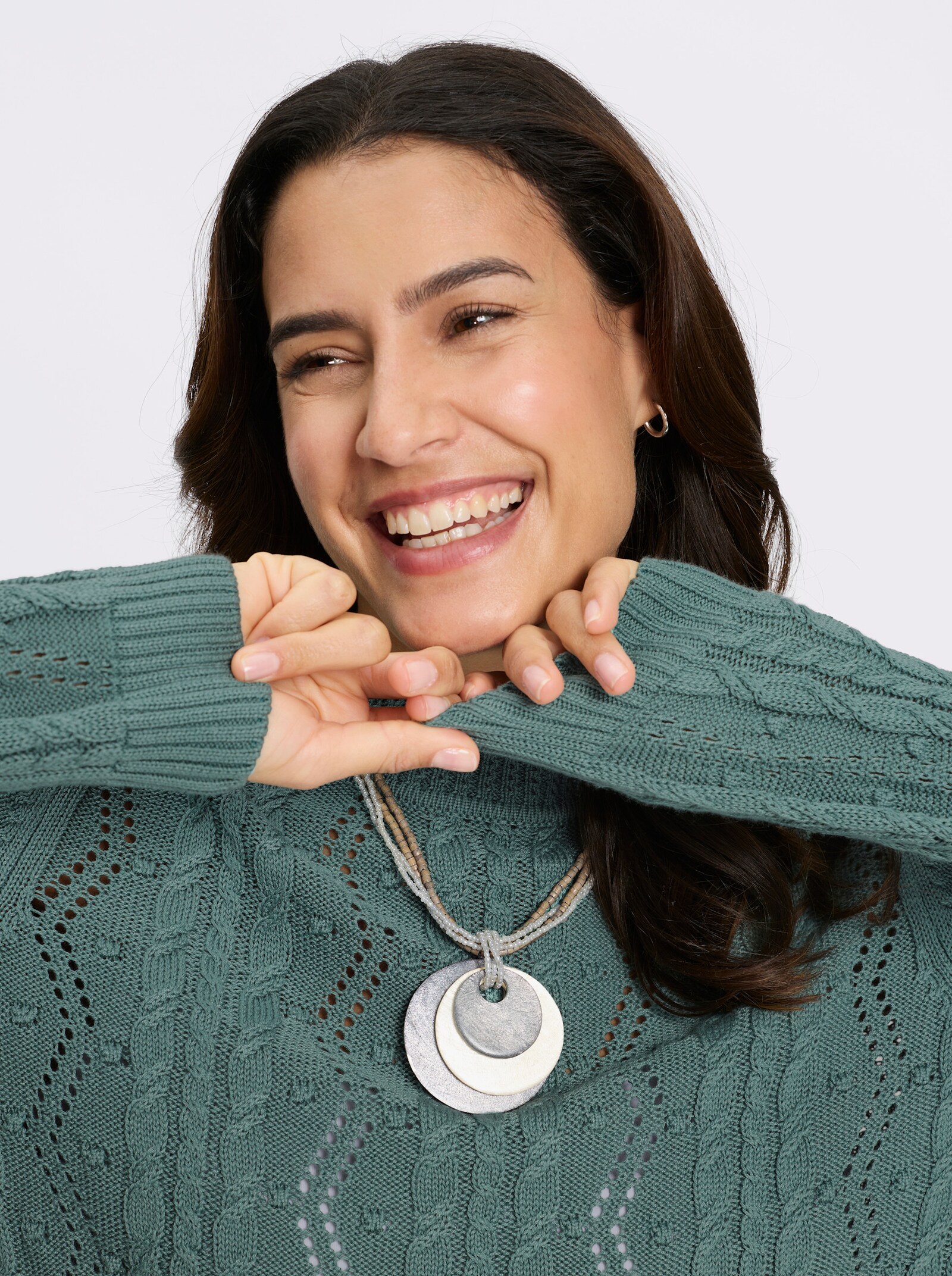 Stehkragenpullover mit Zopfmuster - jade