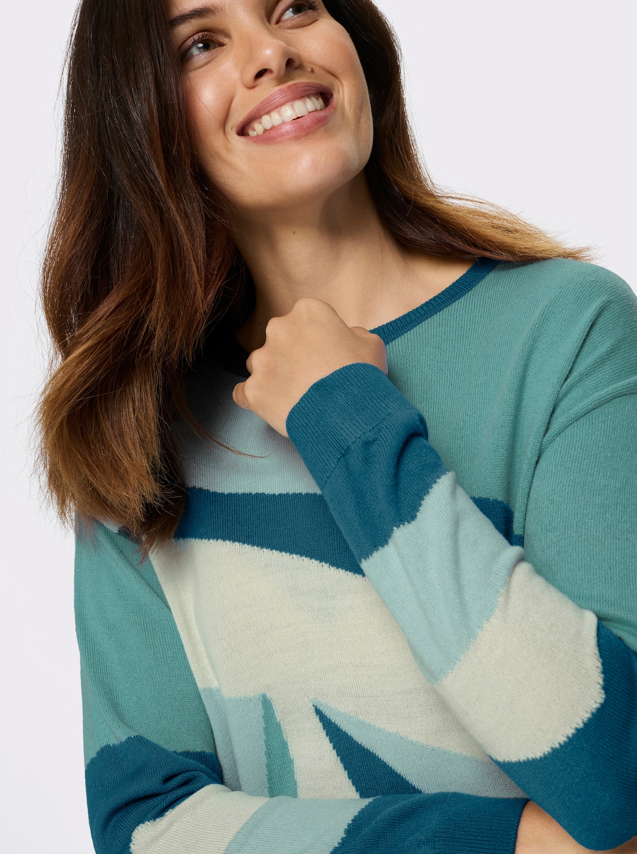 Langarm-Pullover - kalkmint-salbei-gemustert