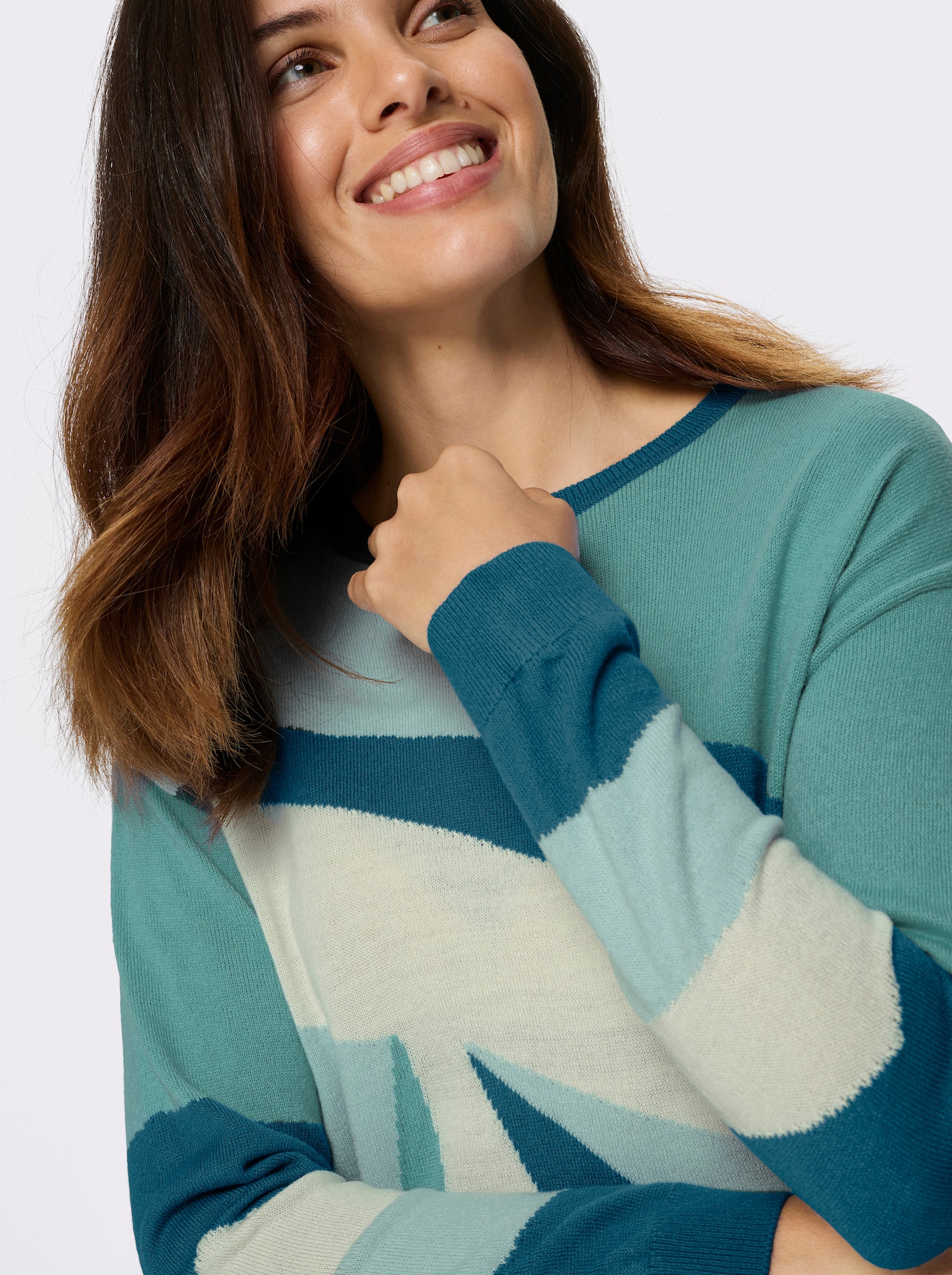 Langarm-Pullover mit Jacquard-Muster - kalkmint-salbei-gemustert