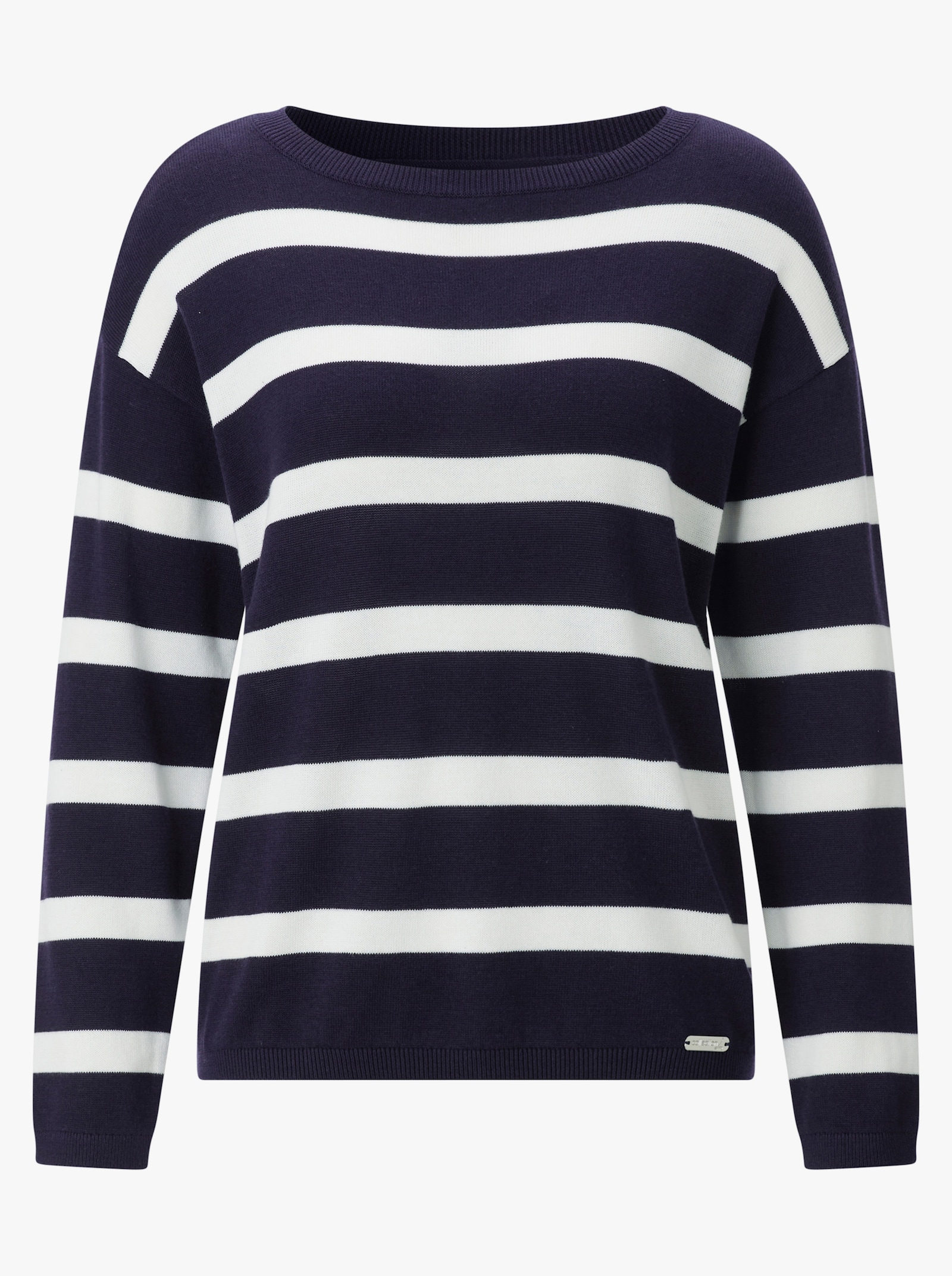 Feinstrickpullover mit U-Boot-Ausschnitt - marine-ecru-geringelt