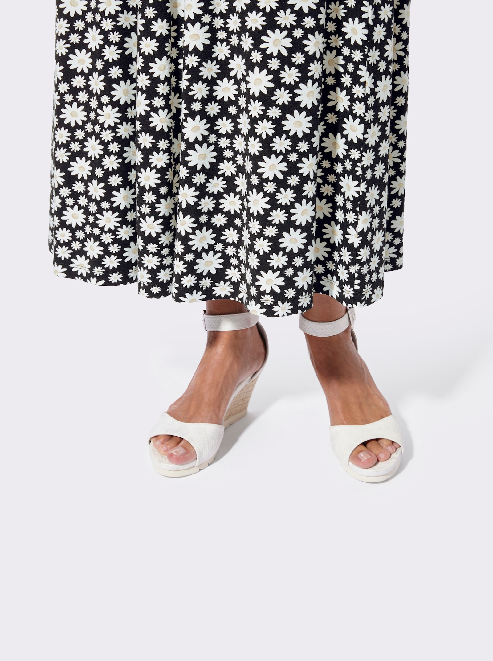 Jerseyrock in fließender Qualität - schwarz-ecru-bedruckt