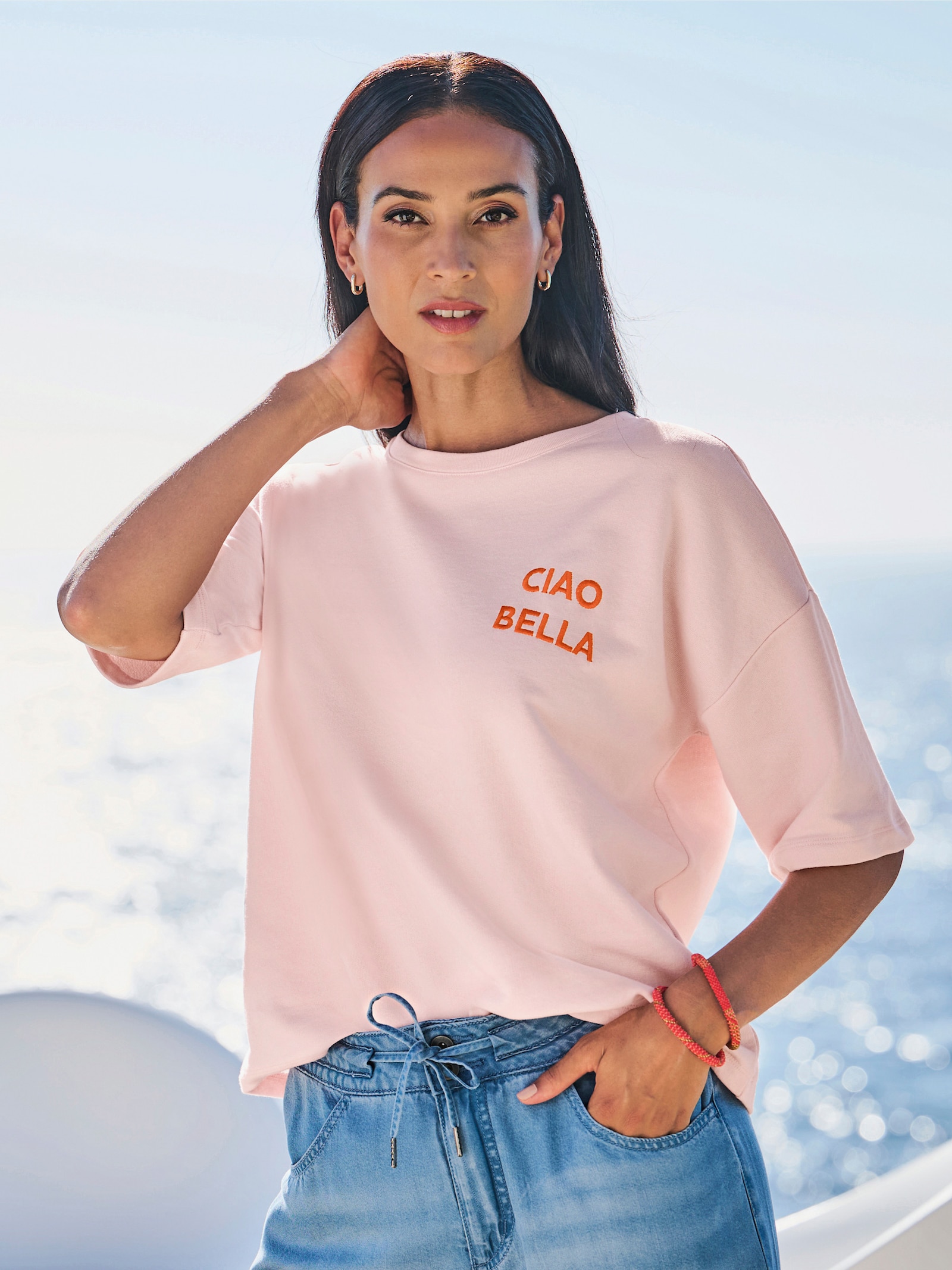 heine Sweatshirt mit gesticktem Schriftzug - hellrosé