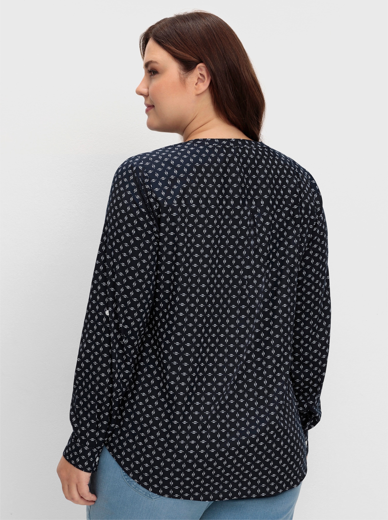 Schlupf-Bluse mit Minimal-Muster - marine-weiß-bedruckt