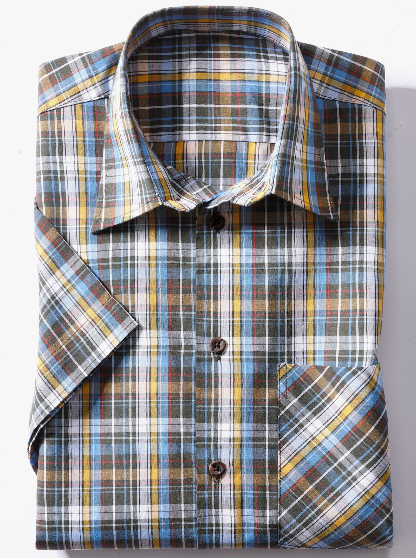 Catamaran Kurzarm-Hemd - blau-gelb-kariert