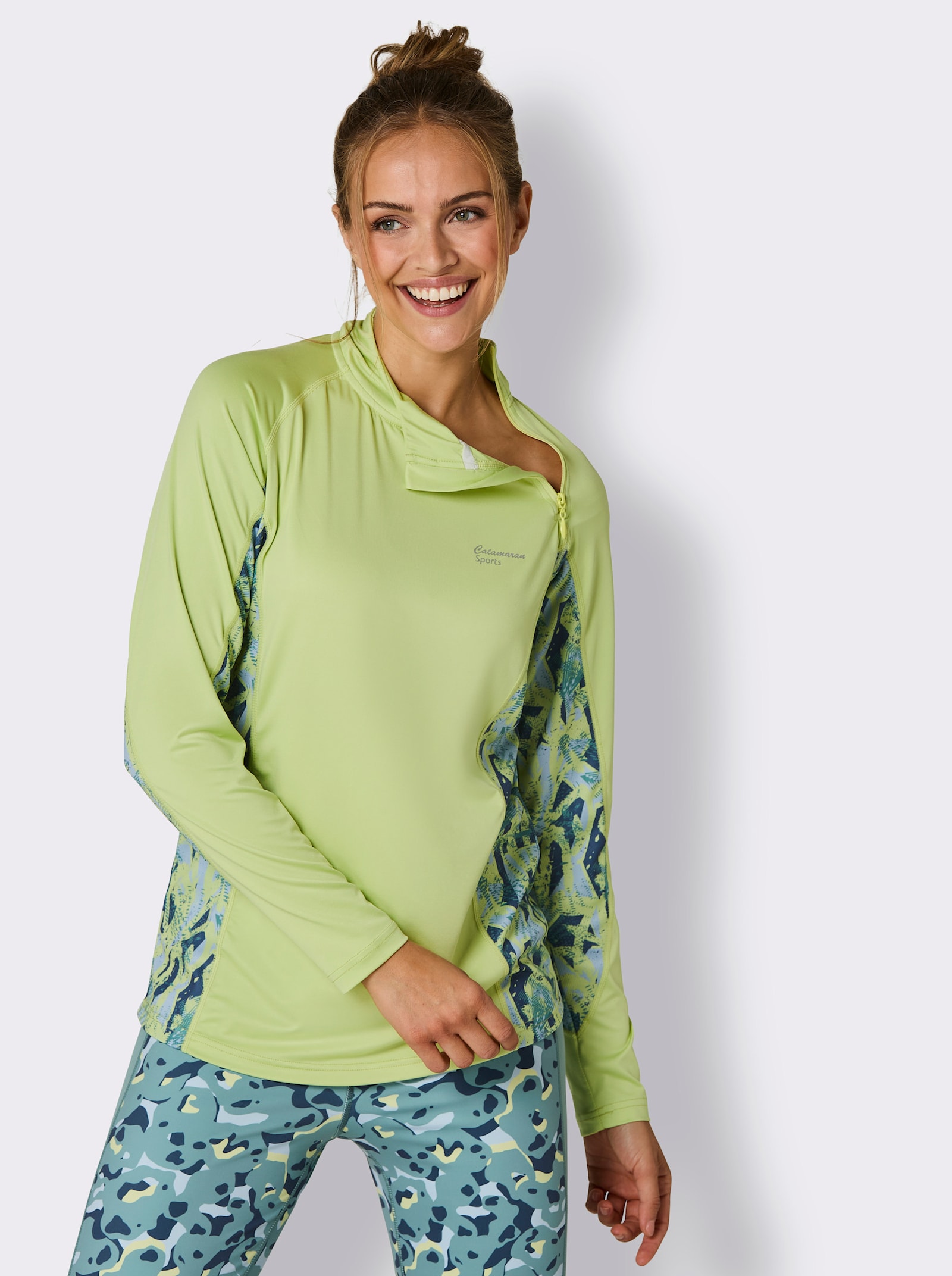 Catamaran Sports Functioneel shirt met inzetten met honingraatstructuur - pistache gedessineerd