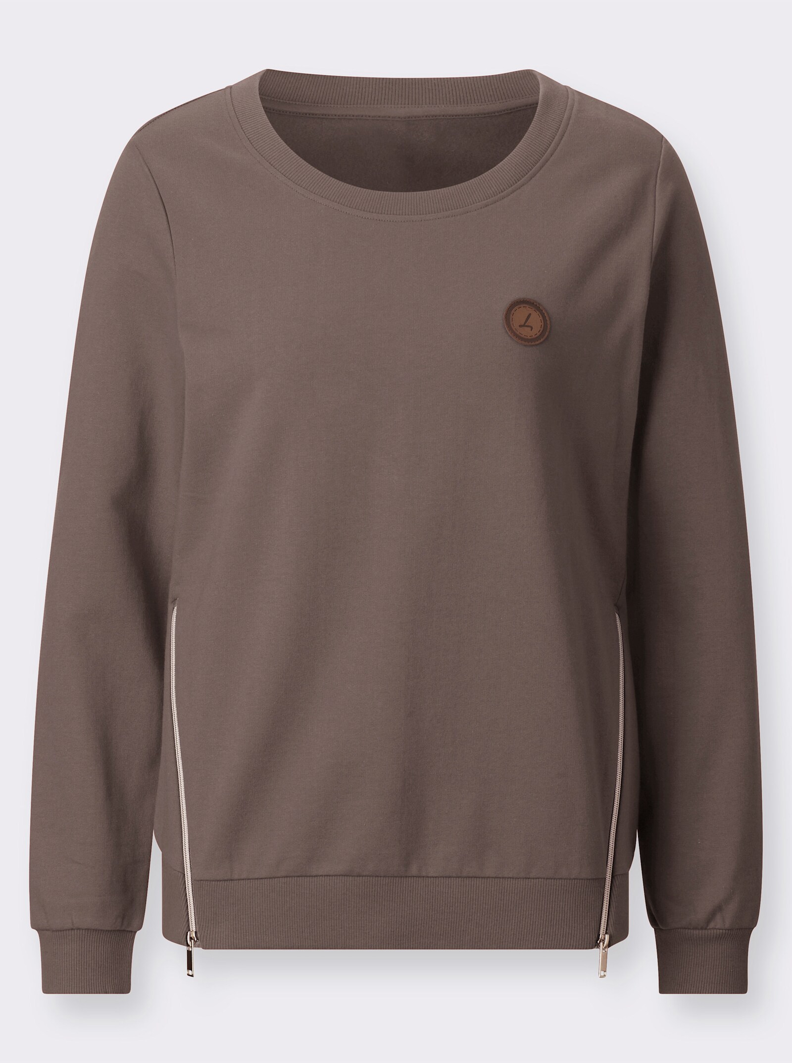 Sweatshirt mit Rippbündchen - dunkeltaupe