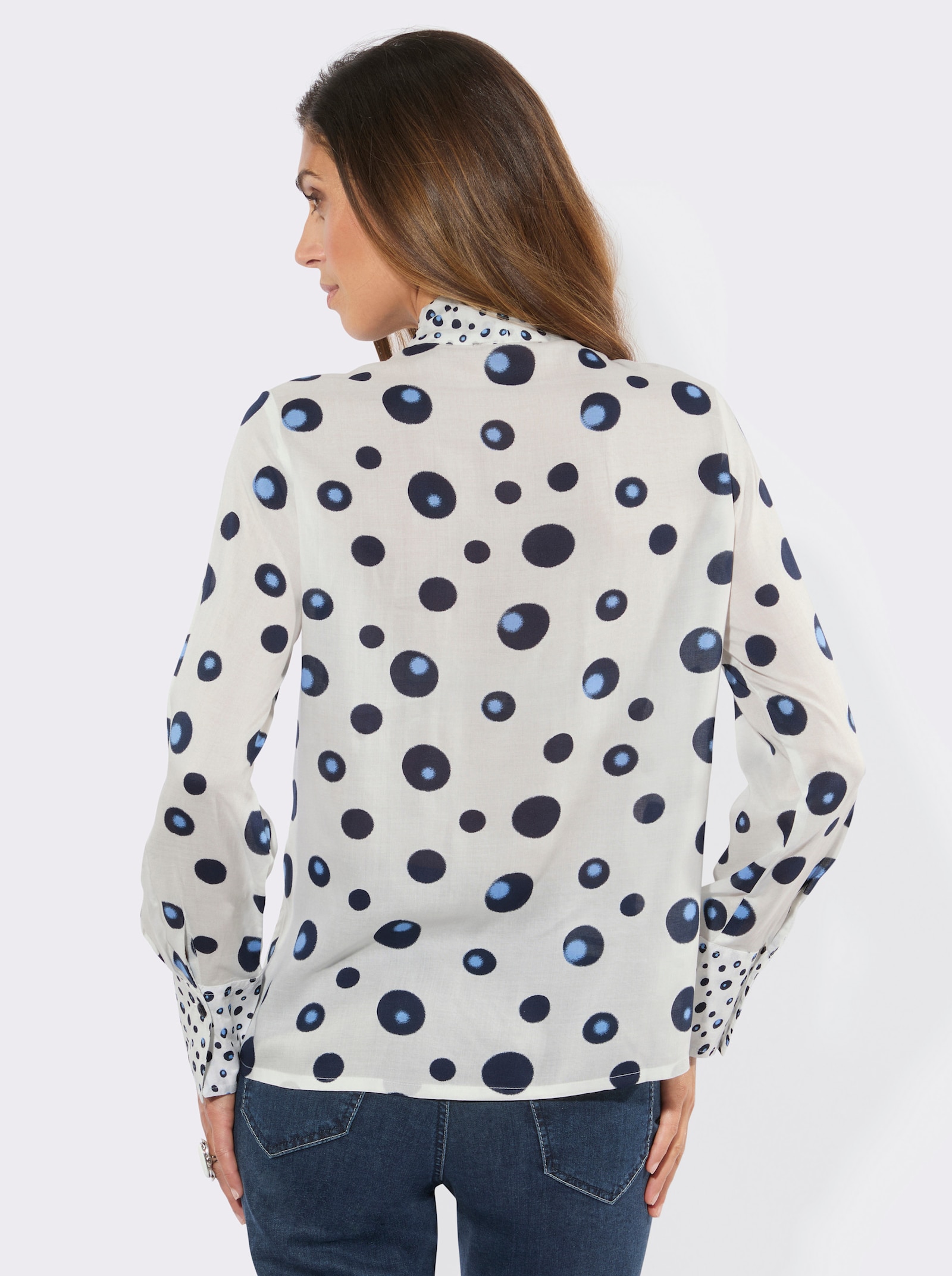 Modal-Bluse - ecru-himmelblau-bedruckt