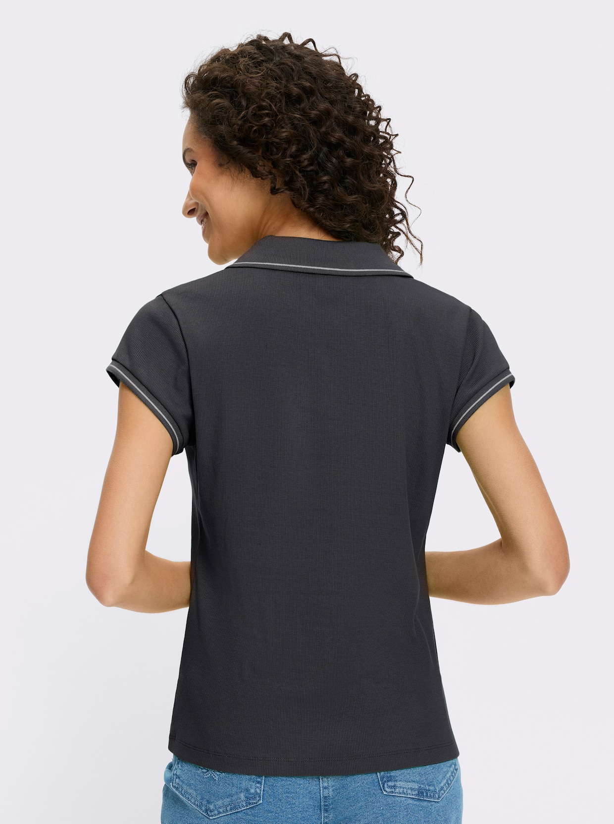 heine Poloshirt mit Ripp-Struktur - schwarz