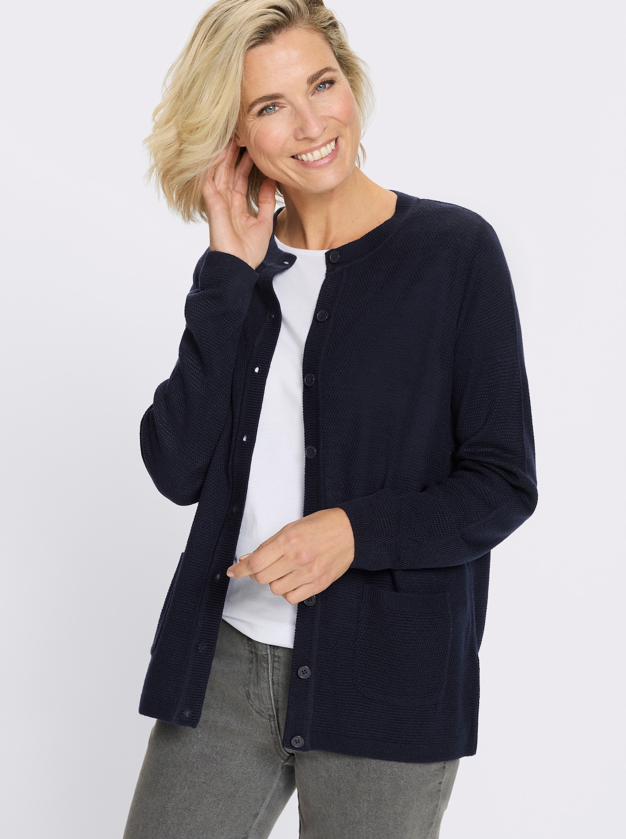 Vest met structuurpatroon - marine