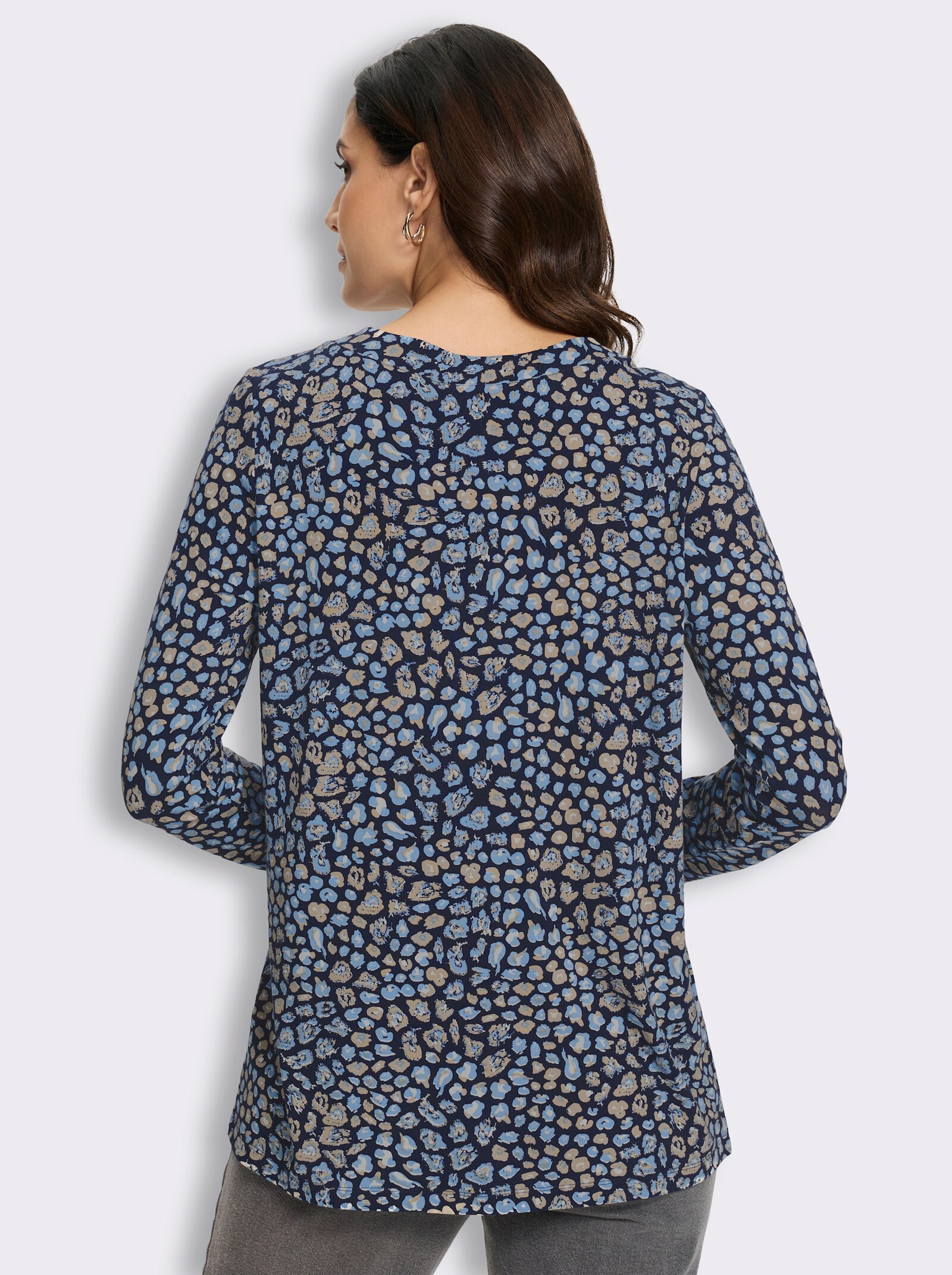 Tunikashirt mit Raffung am Ausschnitt - marine-himmelblau-bedruckt