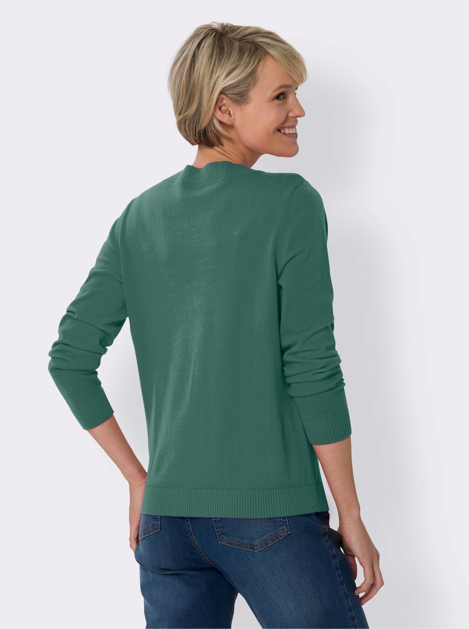 Langarm-Pullover aus reiner Baumwolle - jade